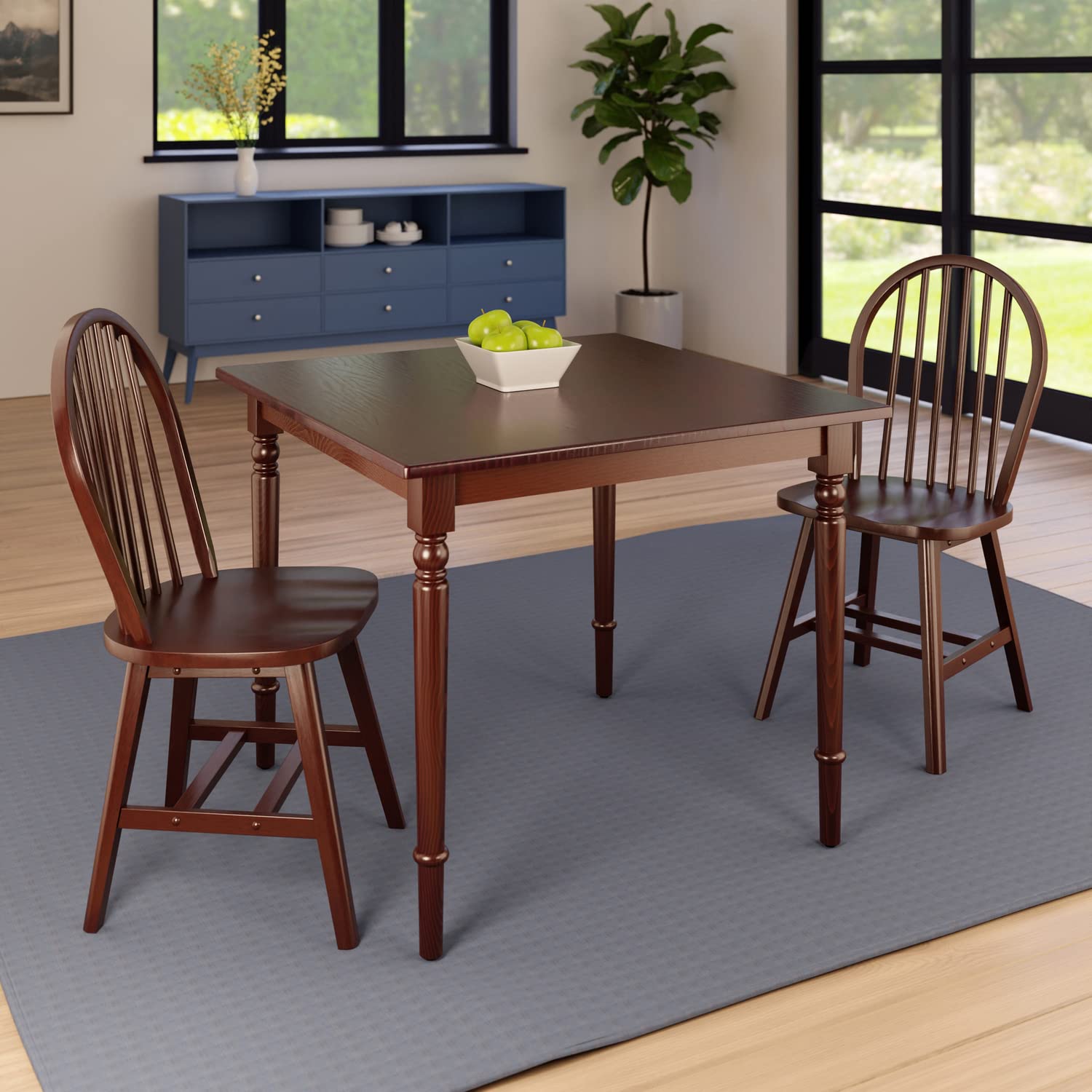Mornay 3-Pc Dining Table with Windsor Chairs - Walnut