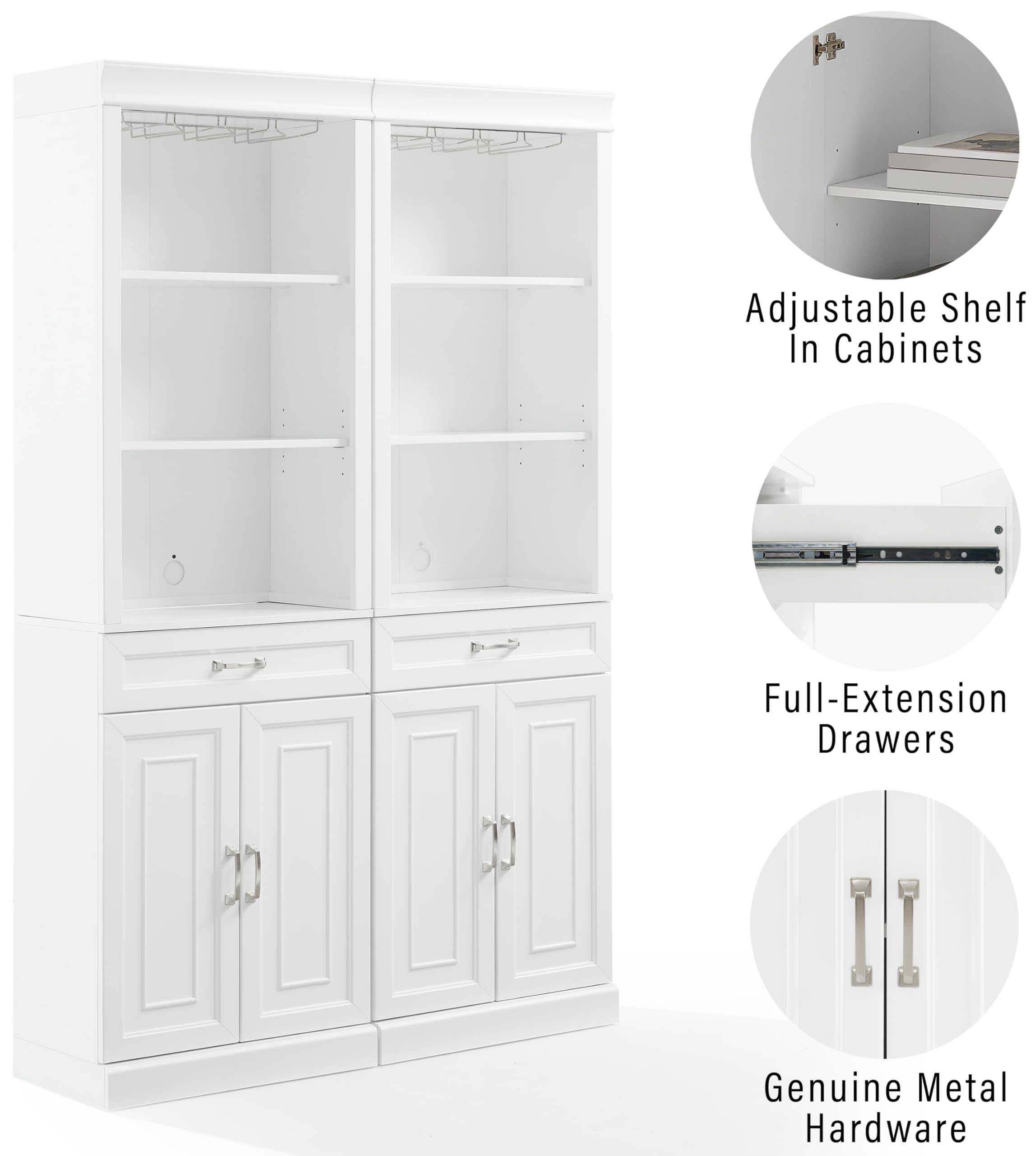 Crosley Furniture Stanton 2-Piece Wine, Liquor, Coffee Bar Cabinet Set with Storage Shelves and Drawers, White