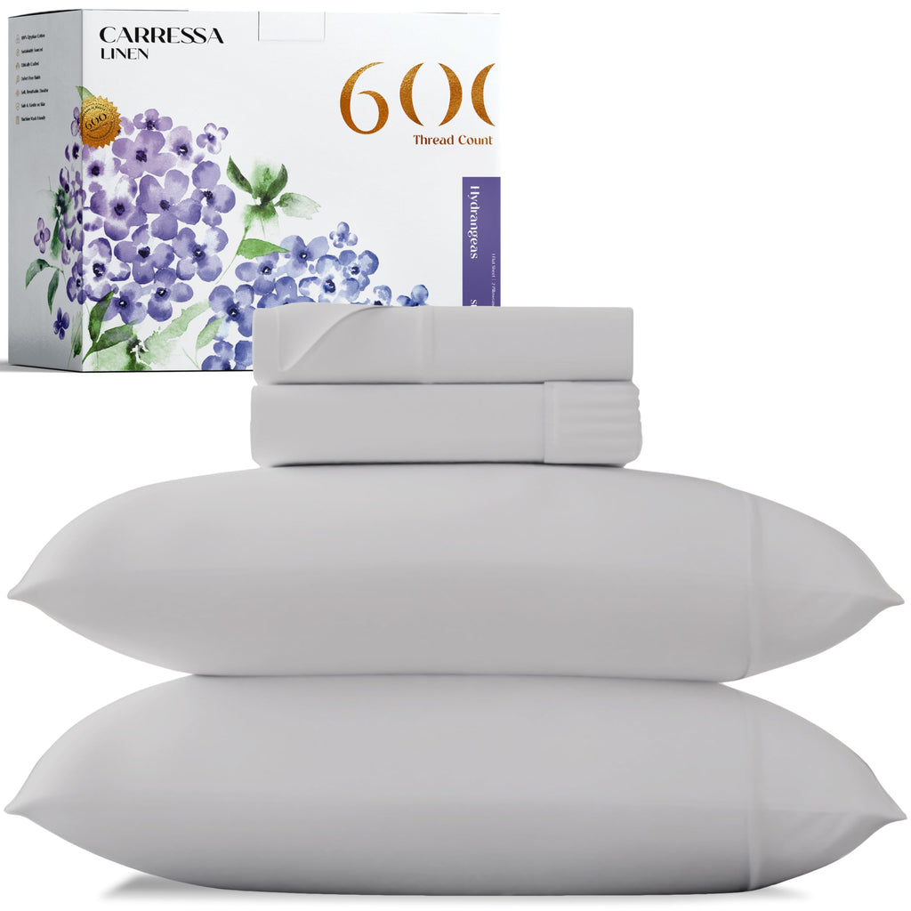 Carressa Linen 100% Egyptian Cotton Sheets - 600 Thread Count 4 Pc California King Size Sheet Set, Soft, Cooling, High Thread Co
