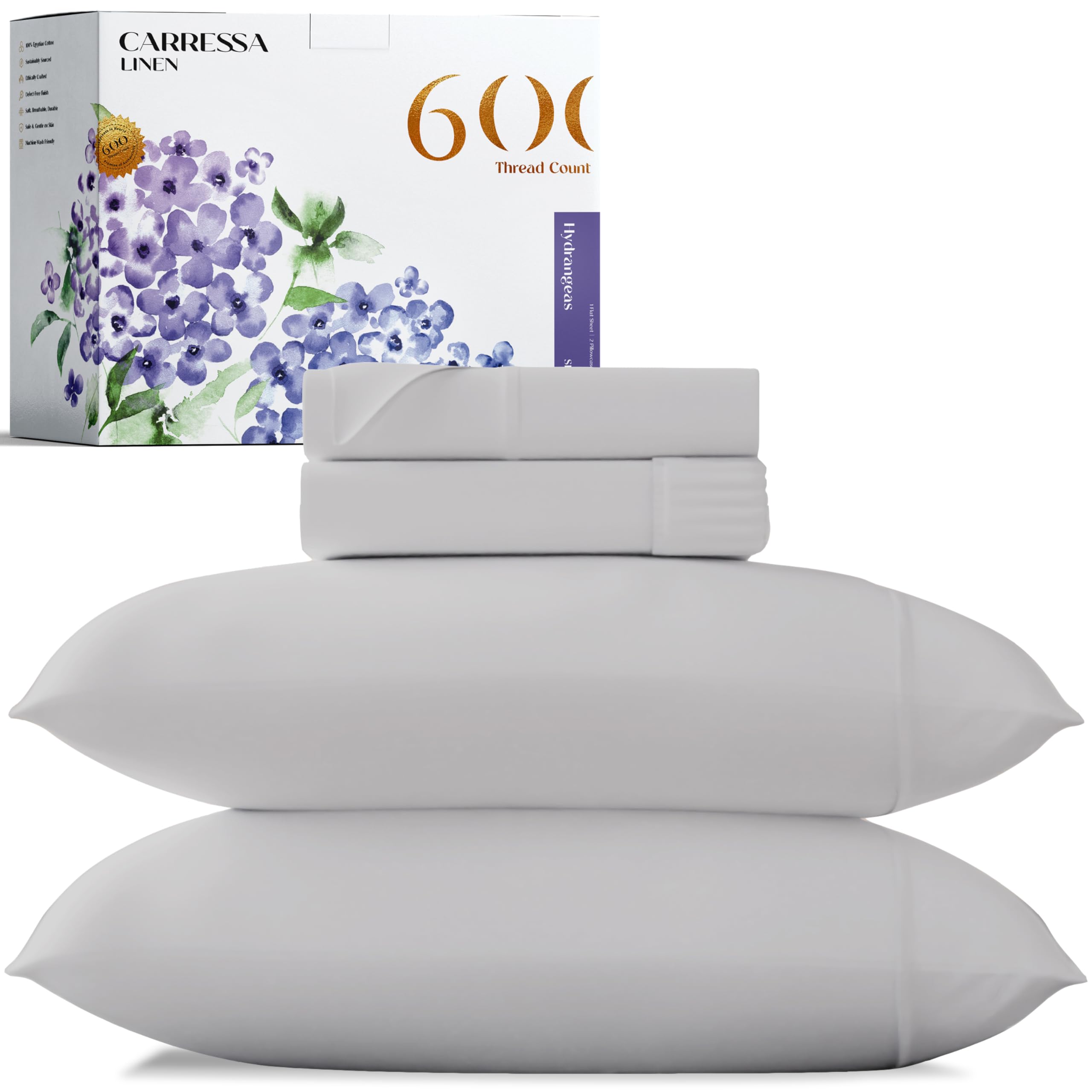 Carressa Linen 100% Egyptian Cotton Sheets - 600 Thread Count 4 Pc California King Size Sheet Set, Soft, Cooling, High Thread Co