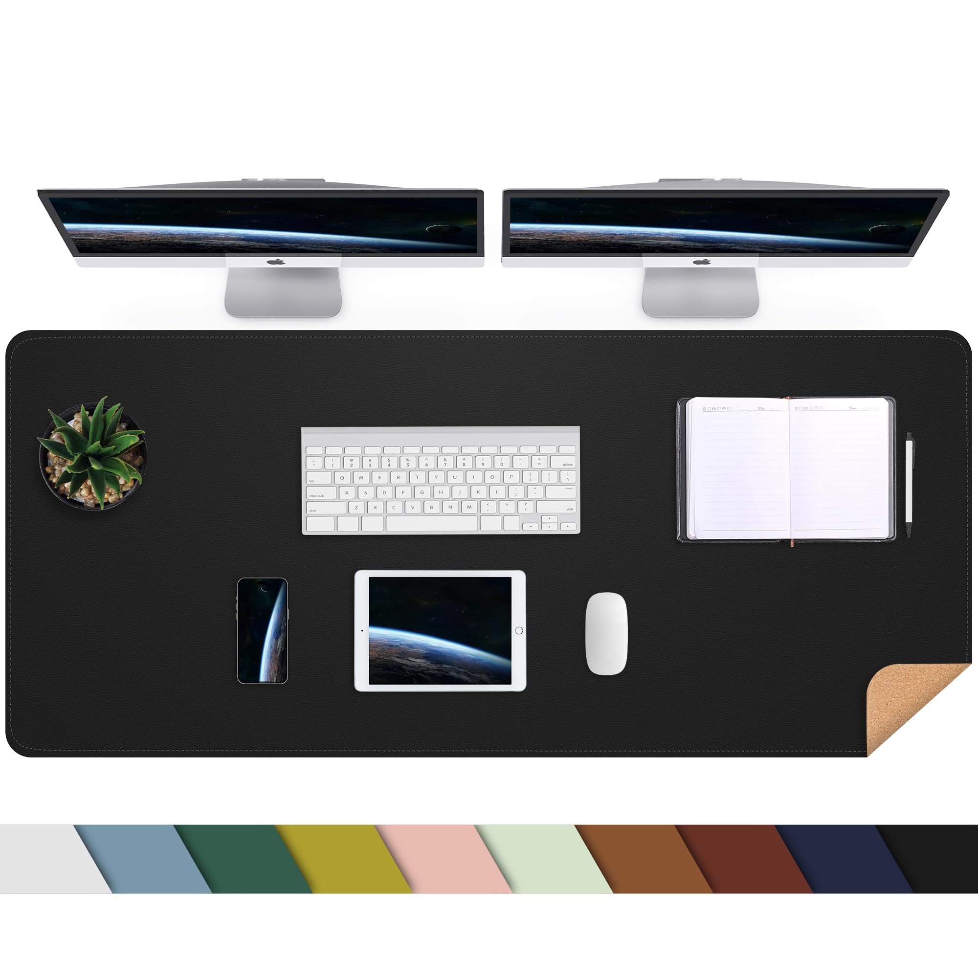 Large Desk Mat 47.2' X 17' Leather Desk Pad Protector With Natural Cork & Pu Leather, Non-Slip Office Desk Mat, Large Mouse Pa