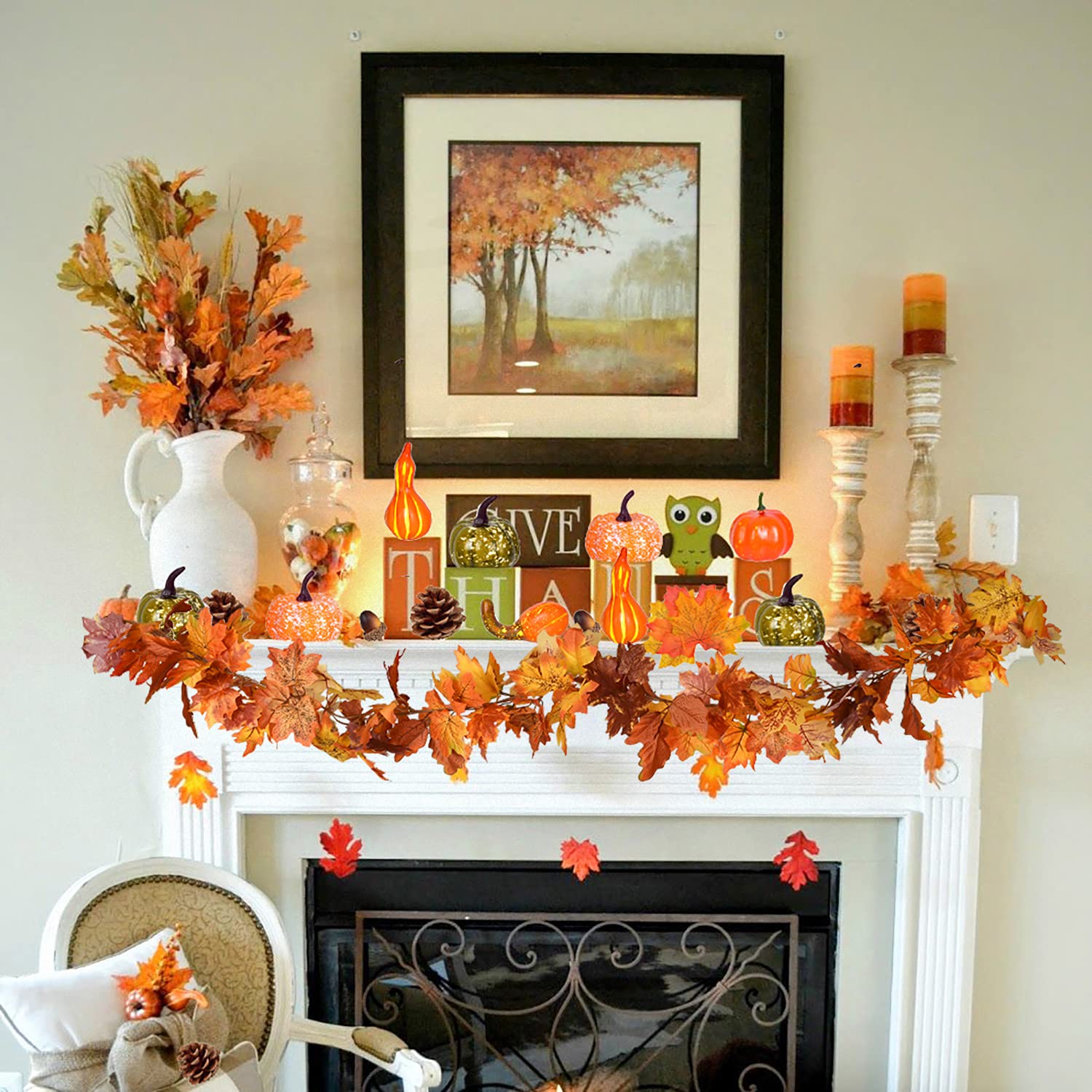 Lvydec 2 Pack Fall Garland - 5.9ft Artificial Maple Leaves in Yellow, Orange & Red for Home, Wedding, Halloween & Thanksgiving Decor