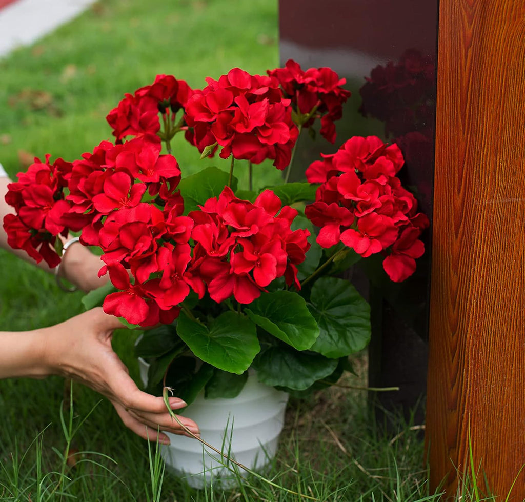 Mumiko Artificial Geraniums Silk Flowers, 18'' Ruby Red, 2PCS for Home Outdoor Garden Decor