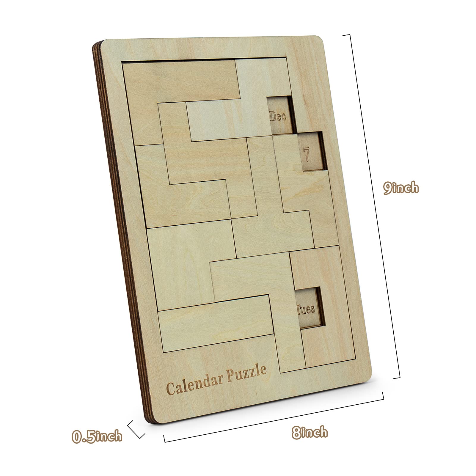 XHDAI Wooden Calendar Puzzle Light Brown 9.8 x 7.8 inch
