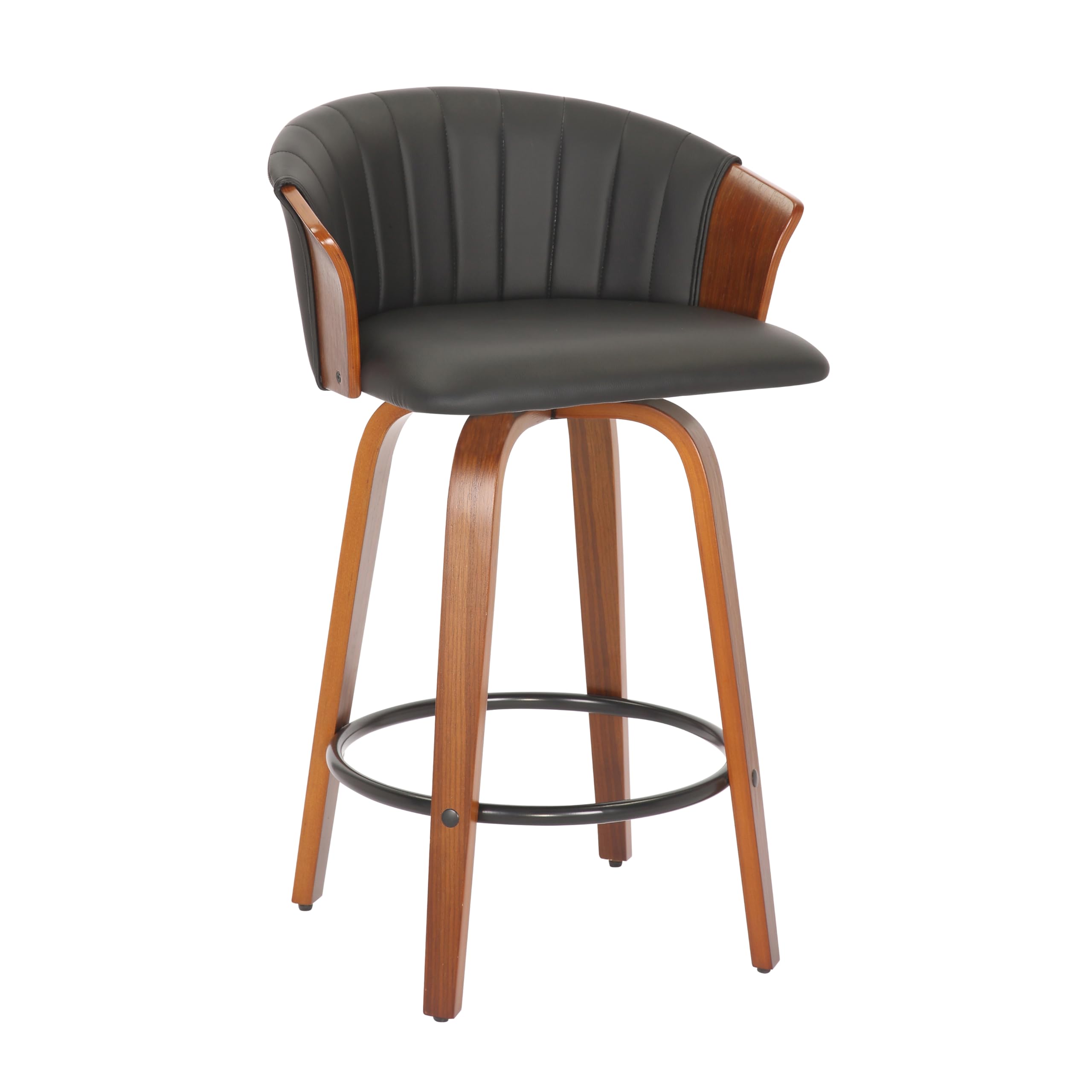 Neos Modern Furniture 26'' H Black PU Stool with Wood Leg, Set of 2