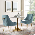 Modway Discern Pleated Back Upholstered Performance Velvet Dining Chair Set Of 2, Light Blue