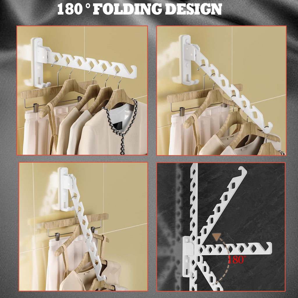 Dr.Dj Wall Mount Coat Hanger Holder White Clothes Drying Organizer Rack Garment Hooks Aluminium Retractable Folding Indoor Wall