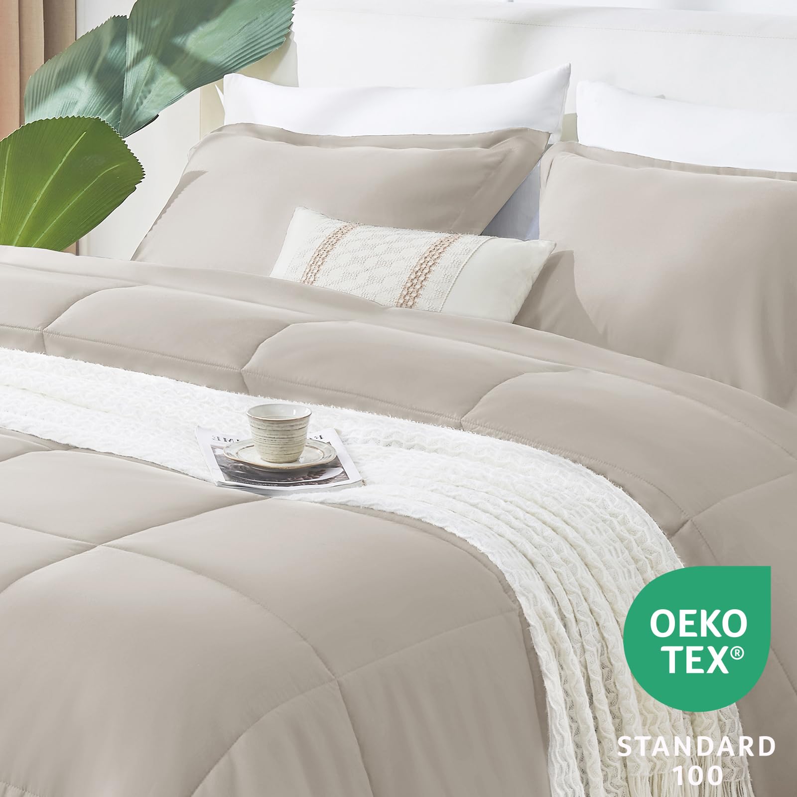 Cozylux King Size Comforter Sets - Beige Comforter King Size, 3 Pieces Box Stitched Soft Lightweight Bed Set, All Season Bedding Sets With 1 Down Alternative Comforter And 2 Pillow Shams