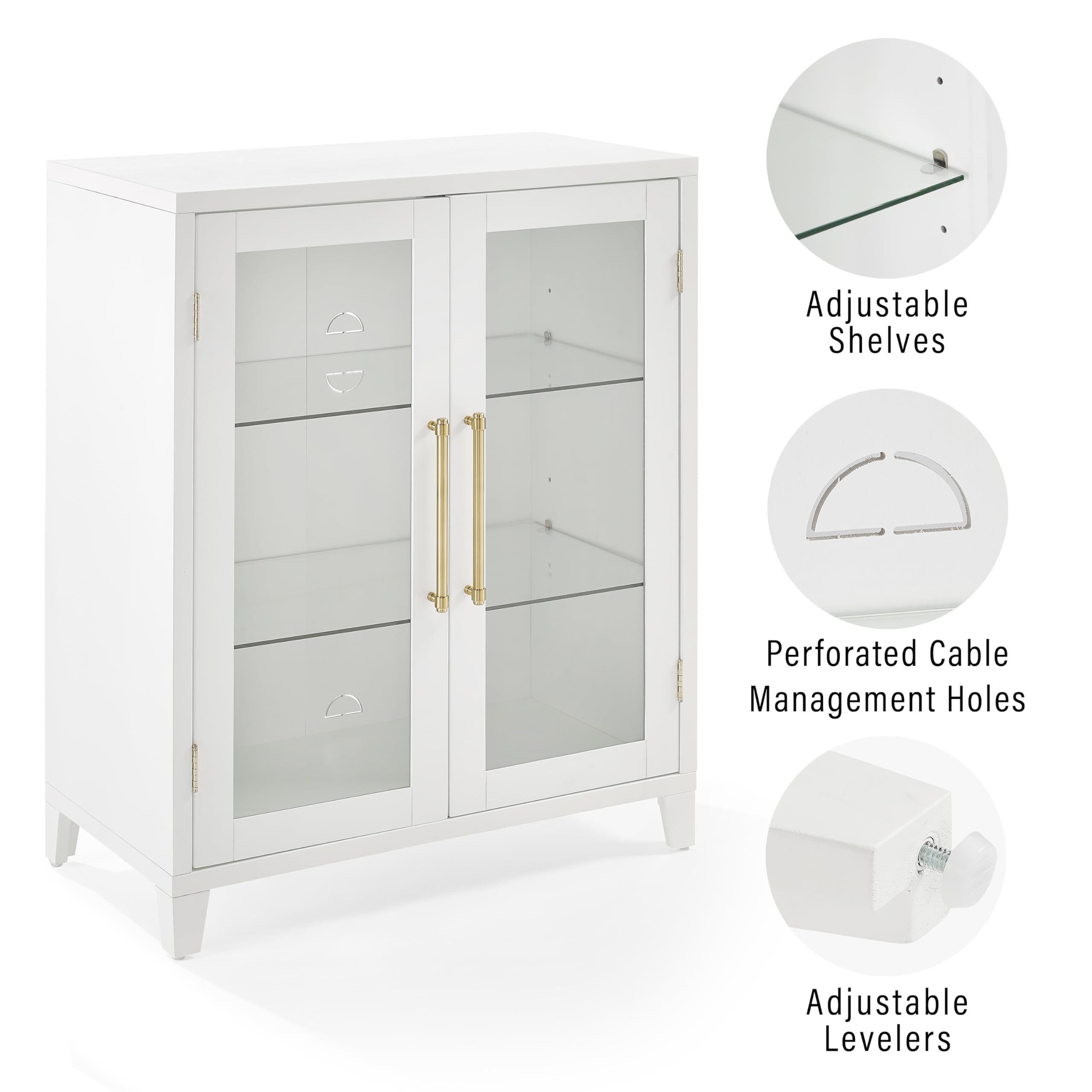 Crosley Furniture Roarke Stackable Glass Door Kitchen Pantry Storage Cabinet, Accent Cabinets for Entryway, White