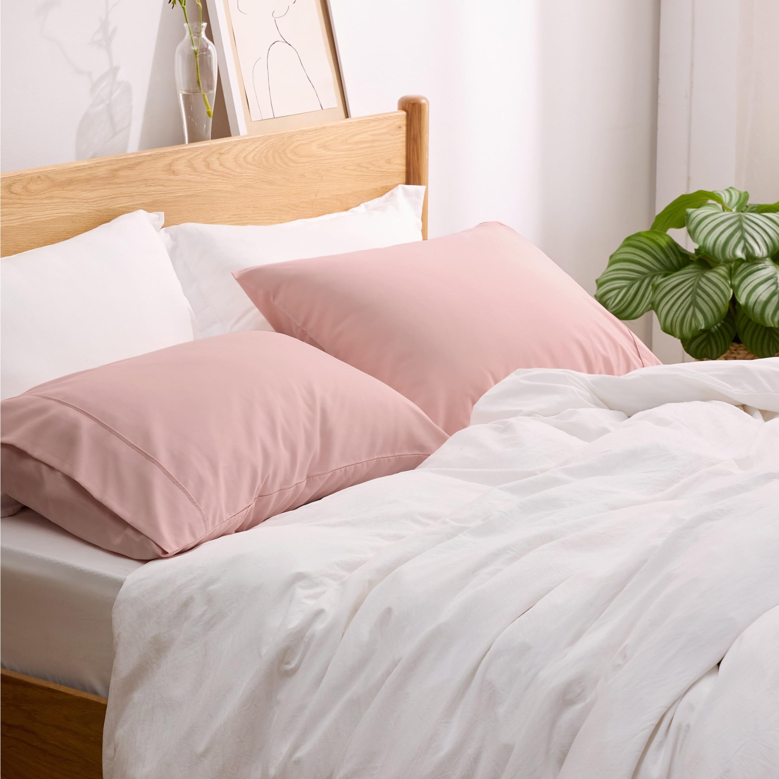 Bedsure Pillow Cases Standard Size Set Of 2 - Pale Blush Polyester Microfiber Pillowcases, Super Soft And Cozy Pillowcase, Pillow Case Covers With Envelop Closure, 20X26 Inches