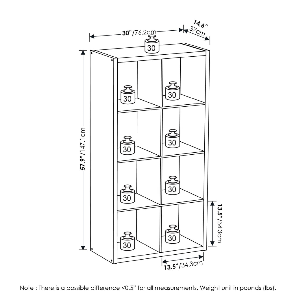 Furinno 8-Cube Open Back Decorative Storage Organizer, White - Stylish and Functional Cube Shelf for Home or Office