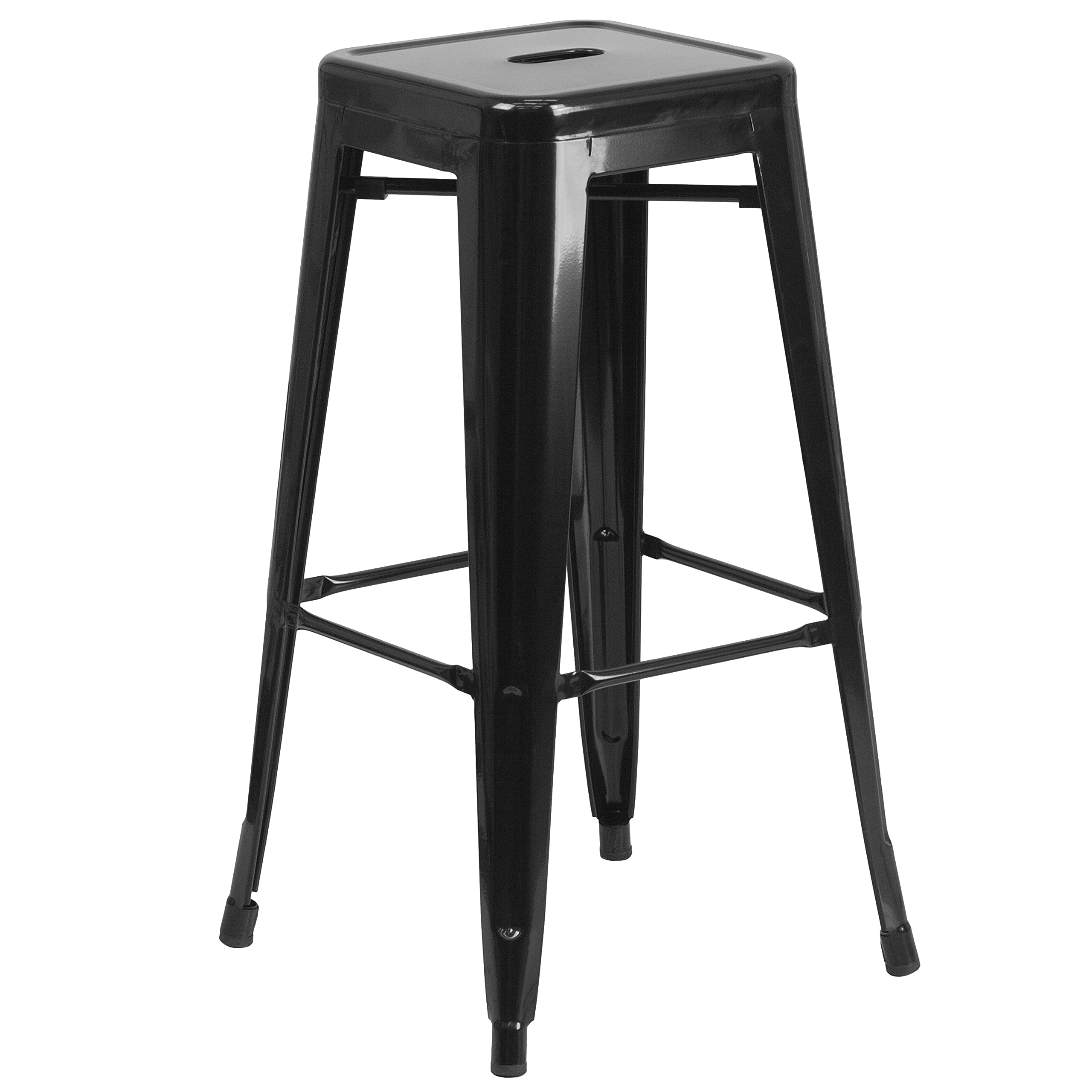 Flash Furniture Commercial Grade 24" Round Black Metal Indoor-Outdoor Bar Table Set with 2 Square Seat Backless Stools