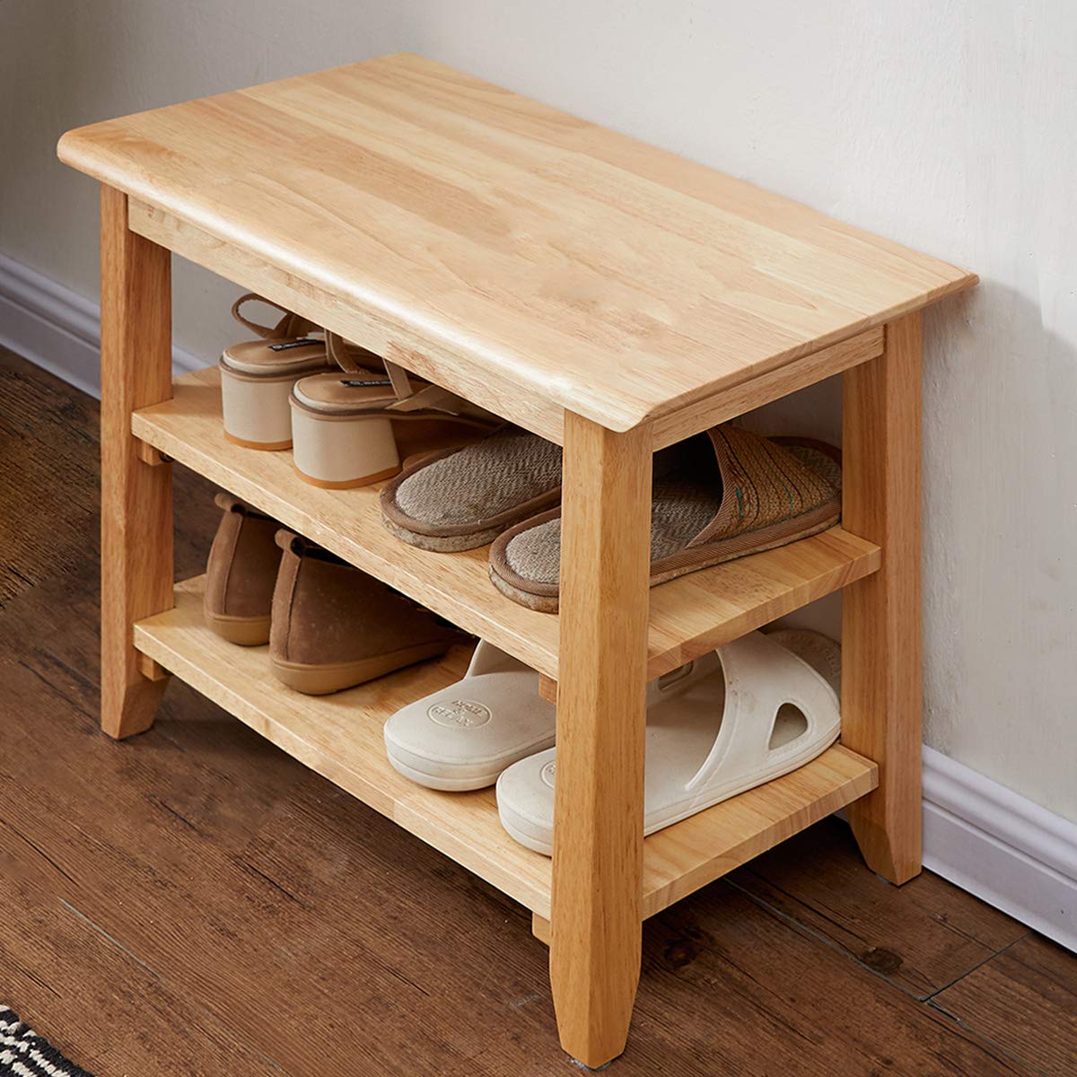 Xkzg Storage Bench Wooden Shoe Bench Simple Style Wood Entryway Bench Shoe Rack (Natural,23.6')