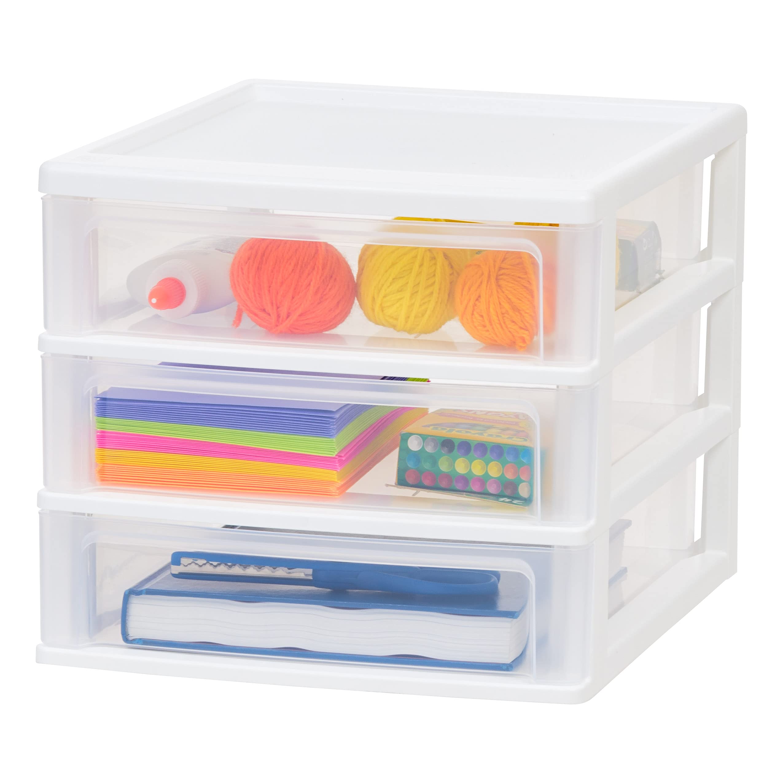 Iris Usa Plastic Stacking Desk Top 3-Drawer Storage Organizer, 1-Pack, For Makep Vanity Nail Polish Bathroom Stationery Art Craf
