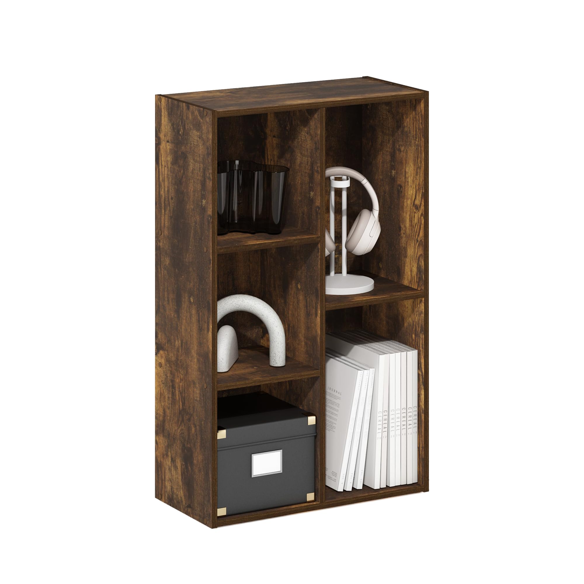 Furinno Luder 5-Cube No Tool Assembly Open Shelf, Amber Pine