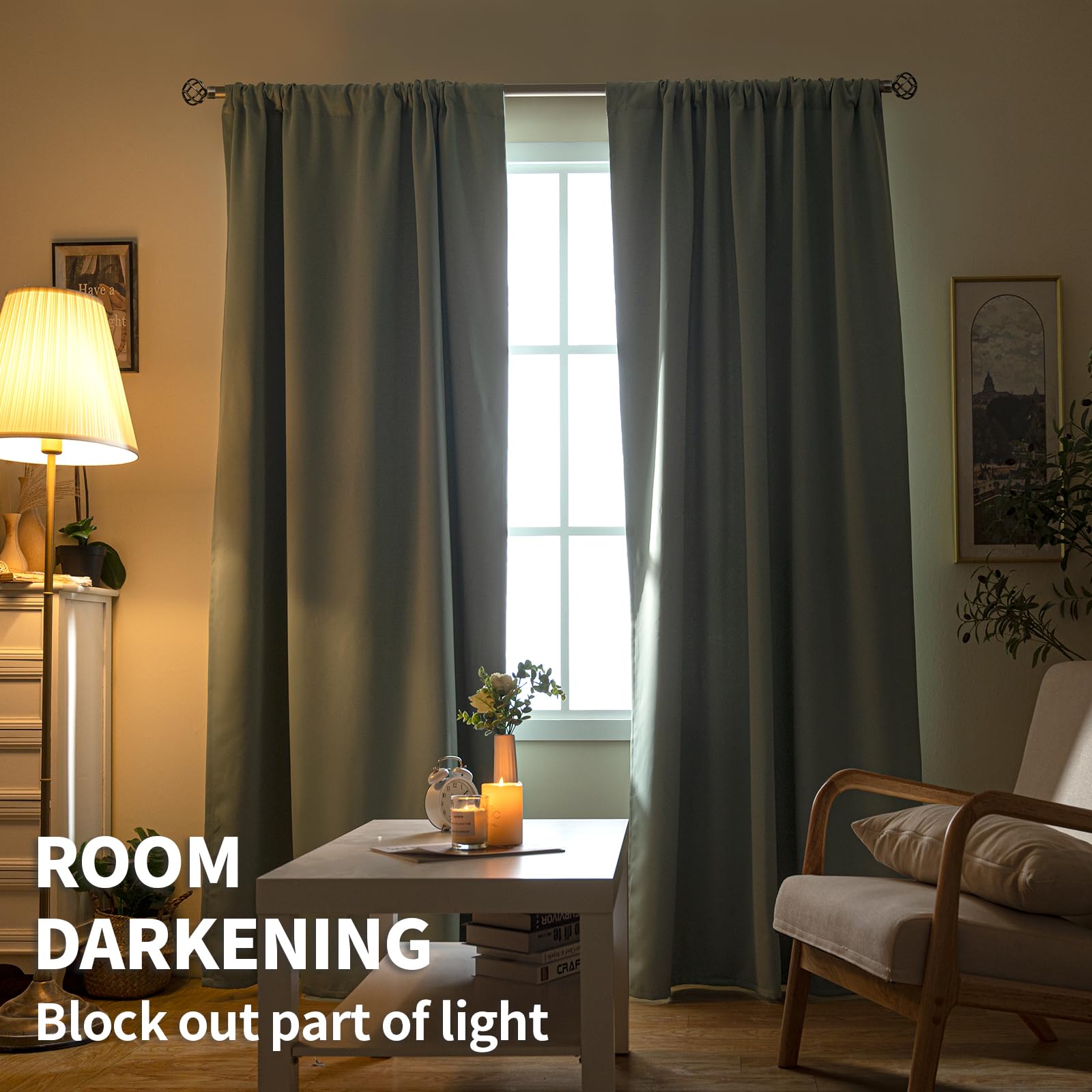 BGment Light Sage Blackout Curtains, 42"x40", 2 Panels, Rod Pocket Thermal Insulated Drapes for Bedroom Kitchen