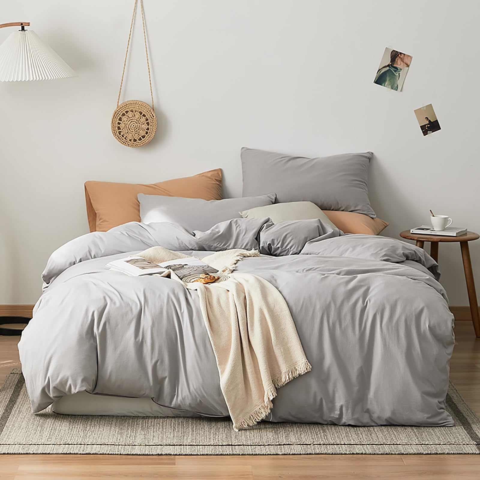 Luxlovery Silver Grey Comforter Set Twin Grey Bedding Comforter Set Women Men Light Grey Soft Breathable Cozy Blanket Quilts 3Pc