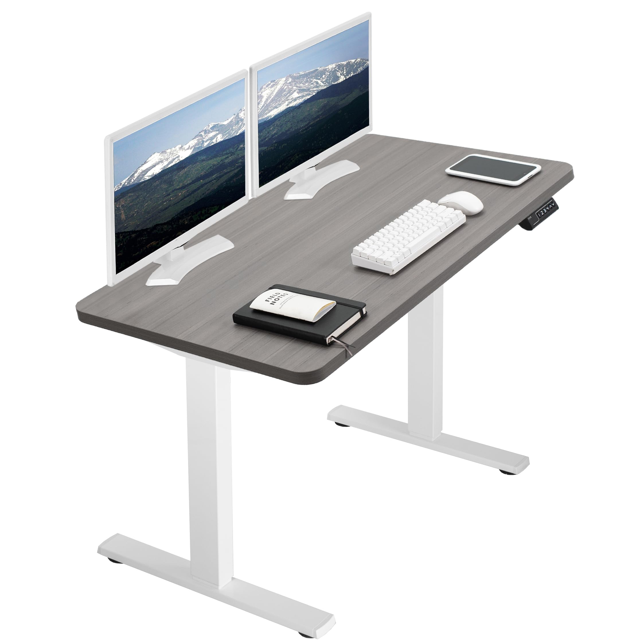 Vivo Electric 43 X 24 Inch Standing Desk Workstation, Memory Controller Height Adjustment, 1B Series, One-Piece Dark Gray Top, White Frame, Desk-Kit-1W4G