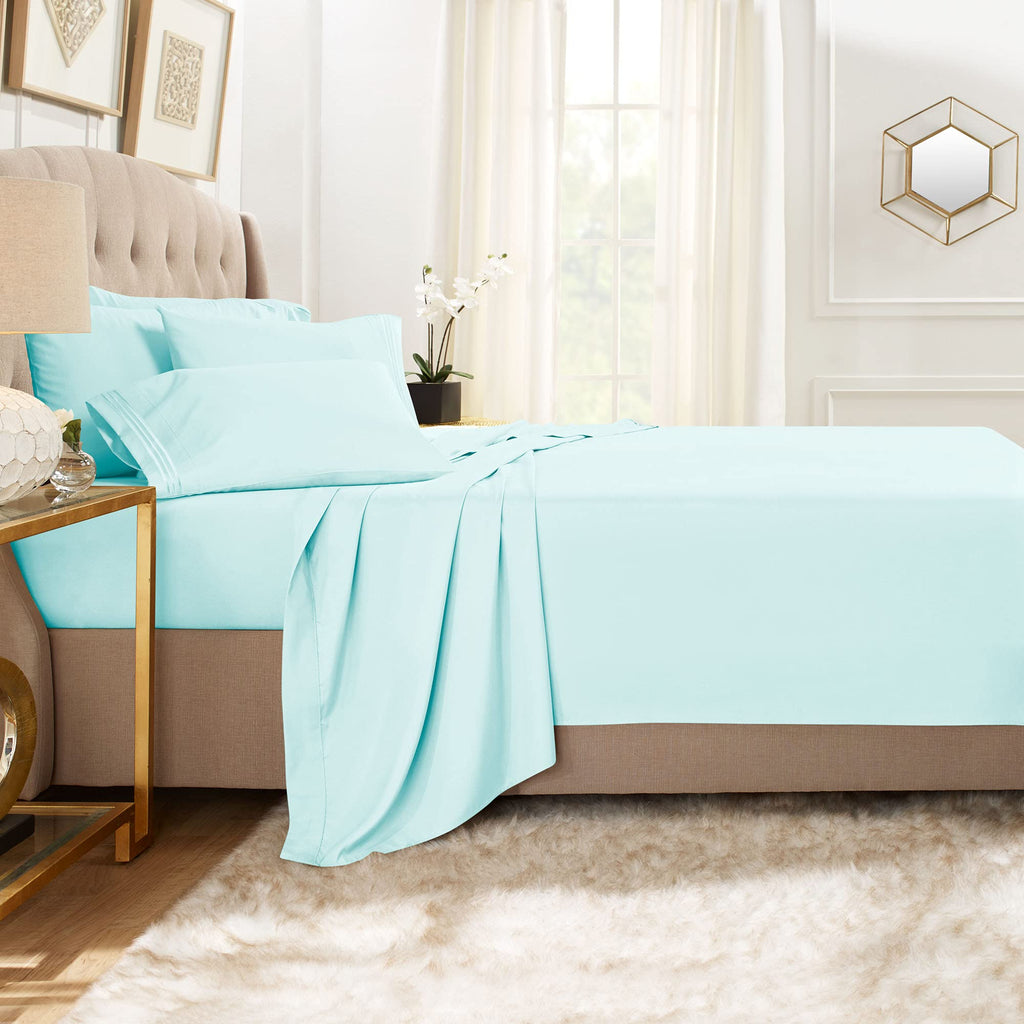 Clara Clark King Sheets, 6 Piece Set - Hotel Luxury Sheets For King Size Bed, Super Soft Bedding Sheets & Pillowcases, King Size Sheets, Aqua Light Blue