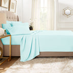 Clara Clark King Sheets, 6 Piece Set - Hotel Luxury Sheets For King Size Bed, Super Soft Bedding Sheets & Pillowcases, King Size Sheets, Aqua Light Blue
