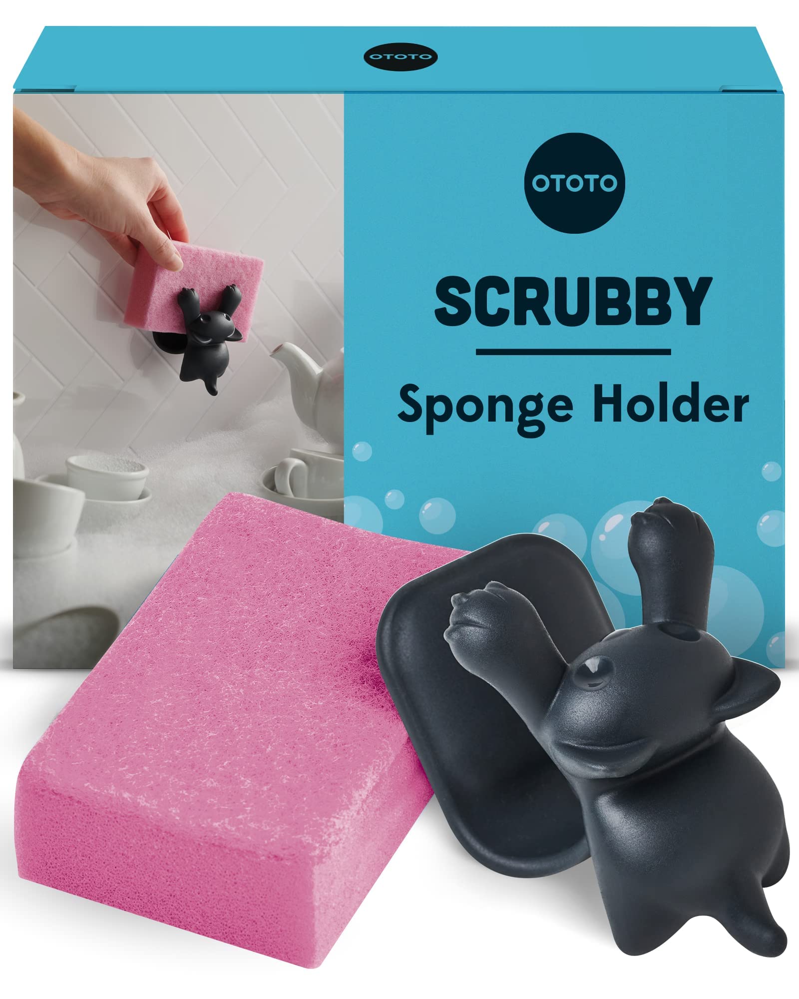OTOTO Scrubby Cute Cat Sponge Holder for Kitchen Sink - Dishwasher Safe Dish Organizer- Compact, Cute Kitchen Accessories, Dish 