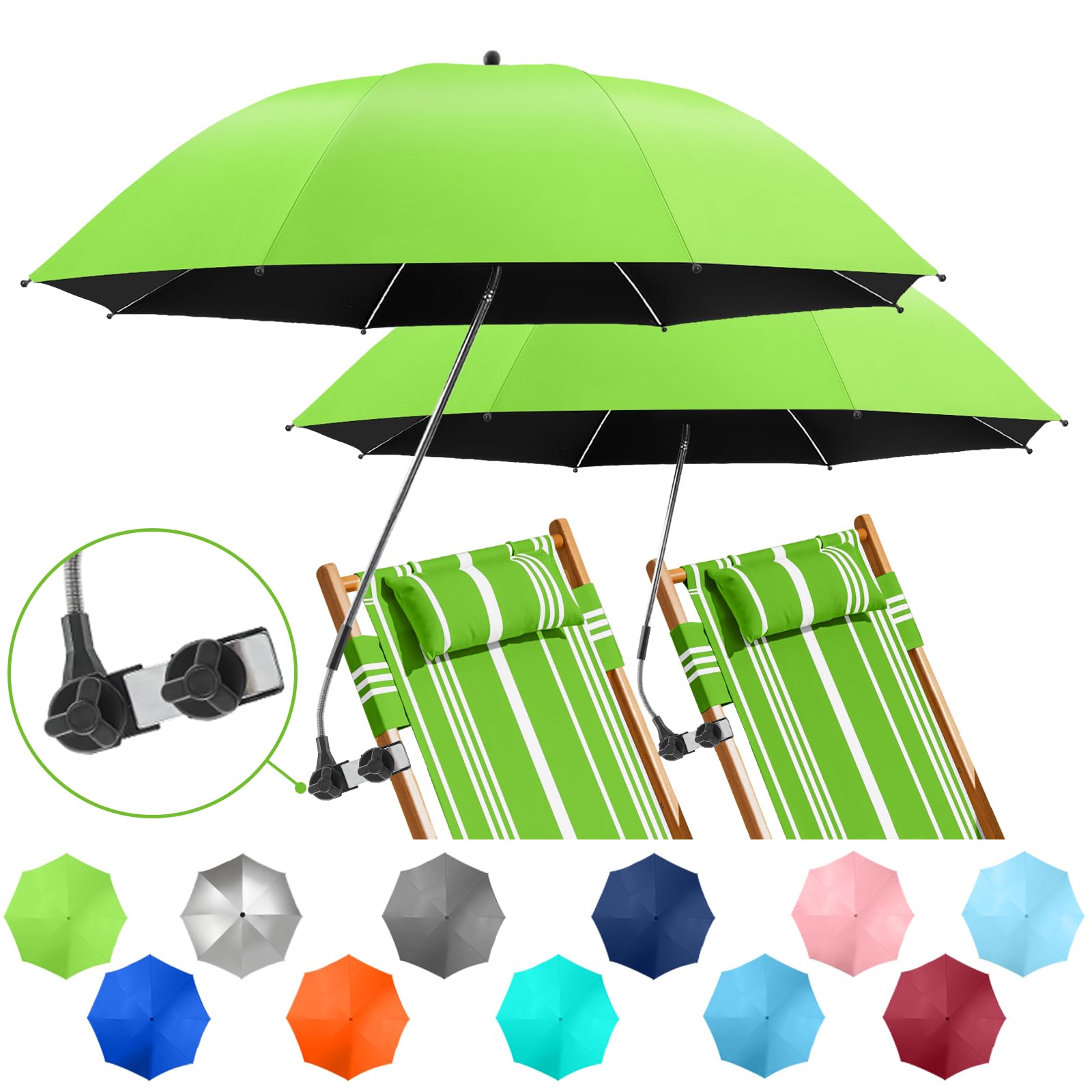 Nbtous 2 Pack Beach Umbrella With Universal Clamp(Green, Not Include Chair)