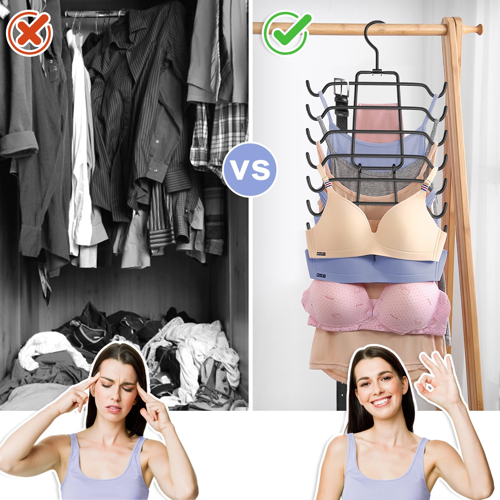 2Pcs Tank Top Hangers Space Saving Hanger Organizer Bra Hangers For Closet Organizer 360 Rotating Metal Closet Organizers And St