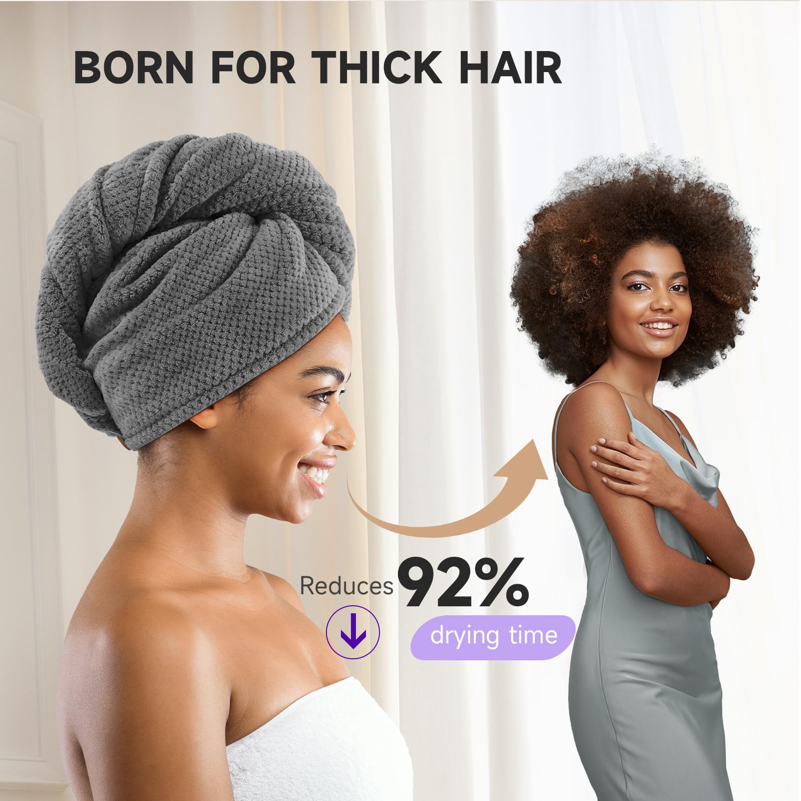 Umisleep 3 Pack Microfiber Hair Towel Wrap For Curly Hair, Super Absorbent Hair Drying Towel For Women, Kids, Hair Care Accessor