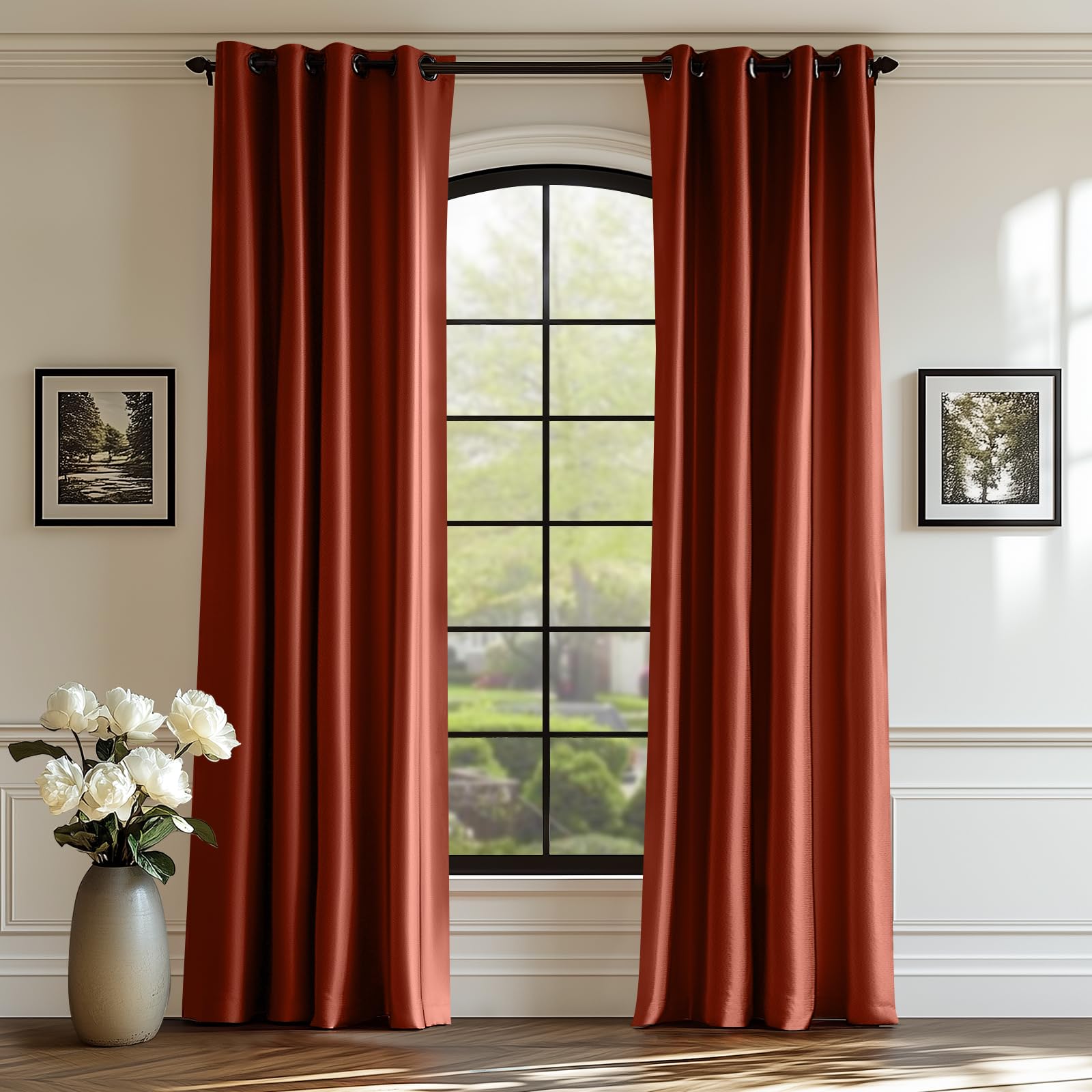 Lazzzy Orange Velvet Curtains Room Darkening Thermal Insulated Curtains 108 Inch Length Window Drapes For Bedroom Living Room Super Soft Luxury Grommetwindow Treatment 2 Panels, Rust Red