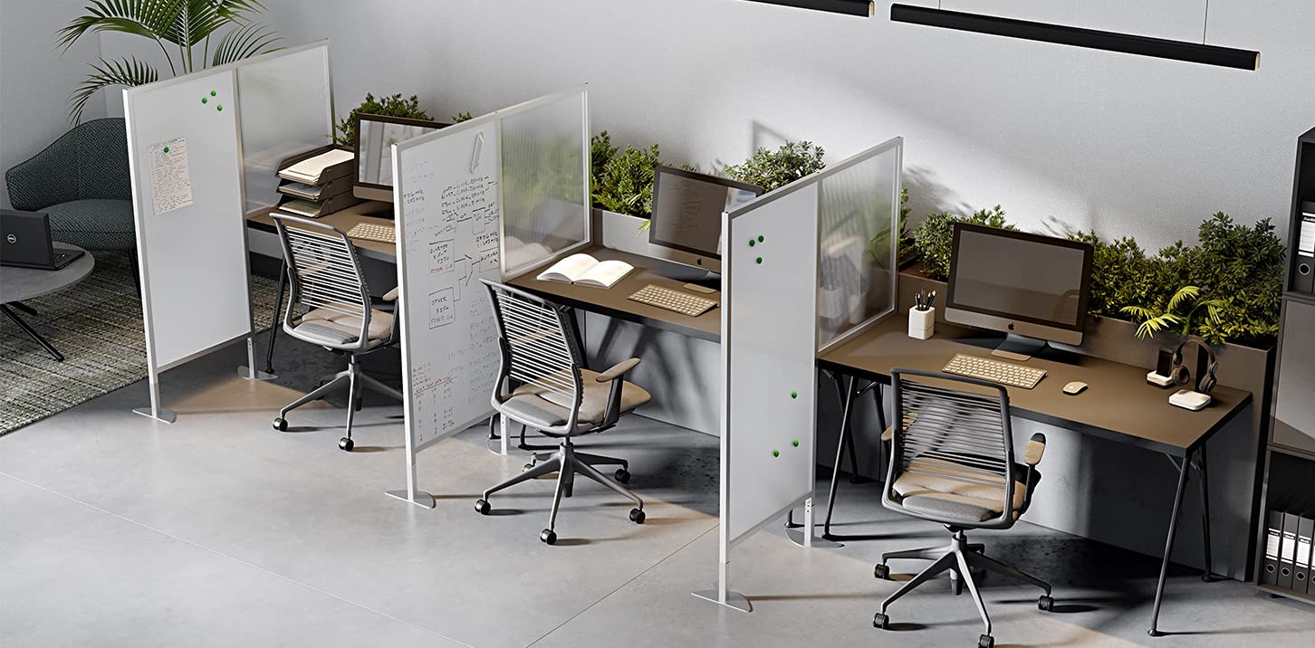 Ghent Clamp Mount Workstation Divider 57-Inch H X 46.75-Inch W, Clear/White Thermoplastic/Porcelain (Wsd2-5747-M1)