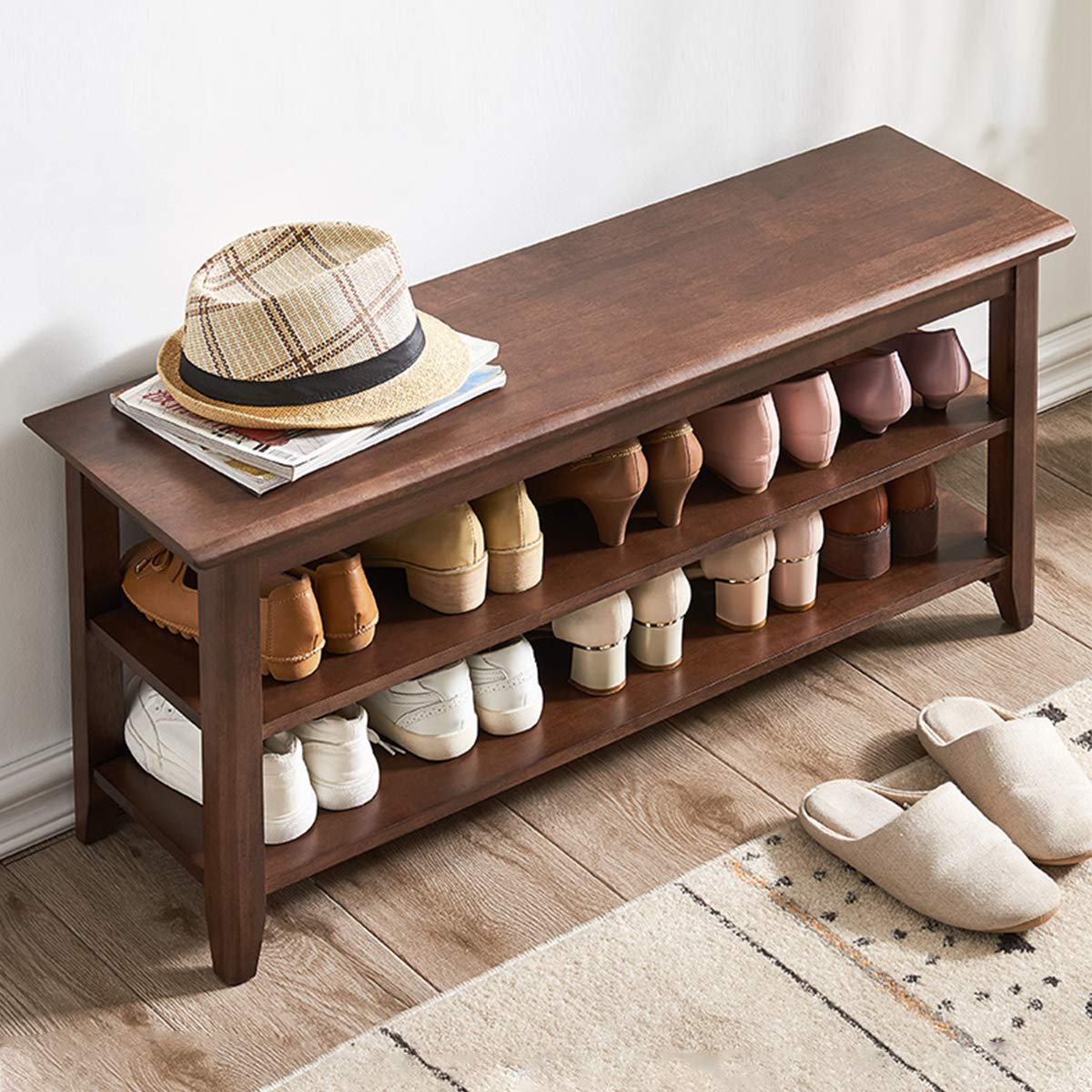 Xkzg Storage Bench Wooden Shoe Bench Rustic Solid Wood Entryway Bench (Brown,39.4')
