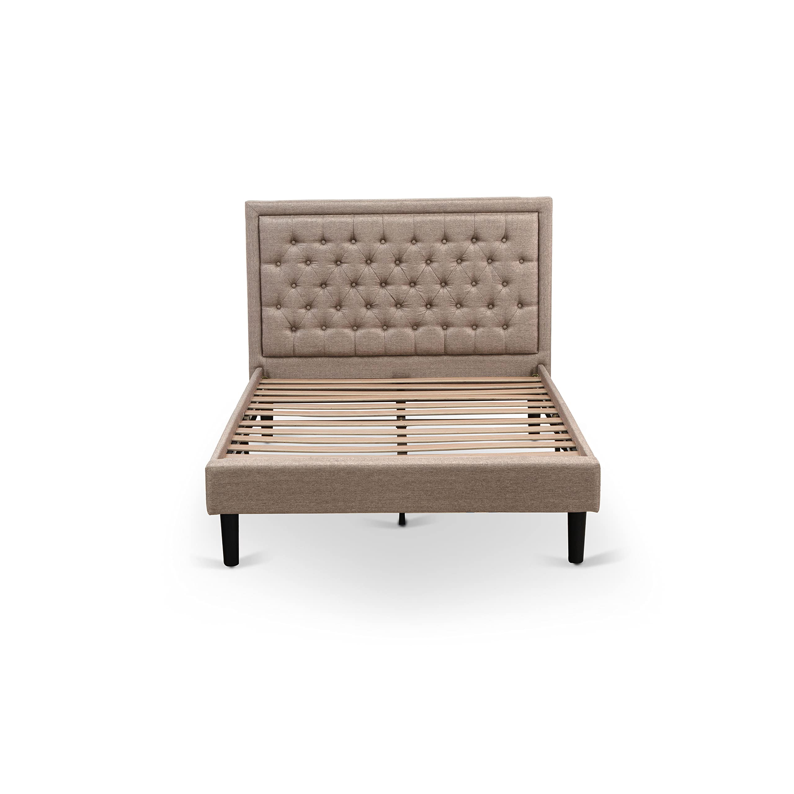East West Furniture KD16F-1GA0C 2 Piece Set - 1 Full Size Bed Frame Dark Khaki Linen Fabric Padded and Button Tufted Headboard with 1 Nightstand Bedroom - Wire Brushed Butter Cream Finish Nightstand