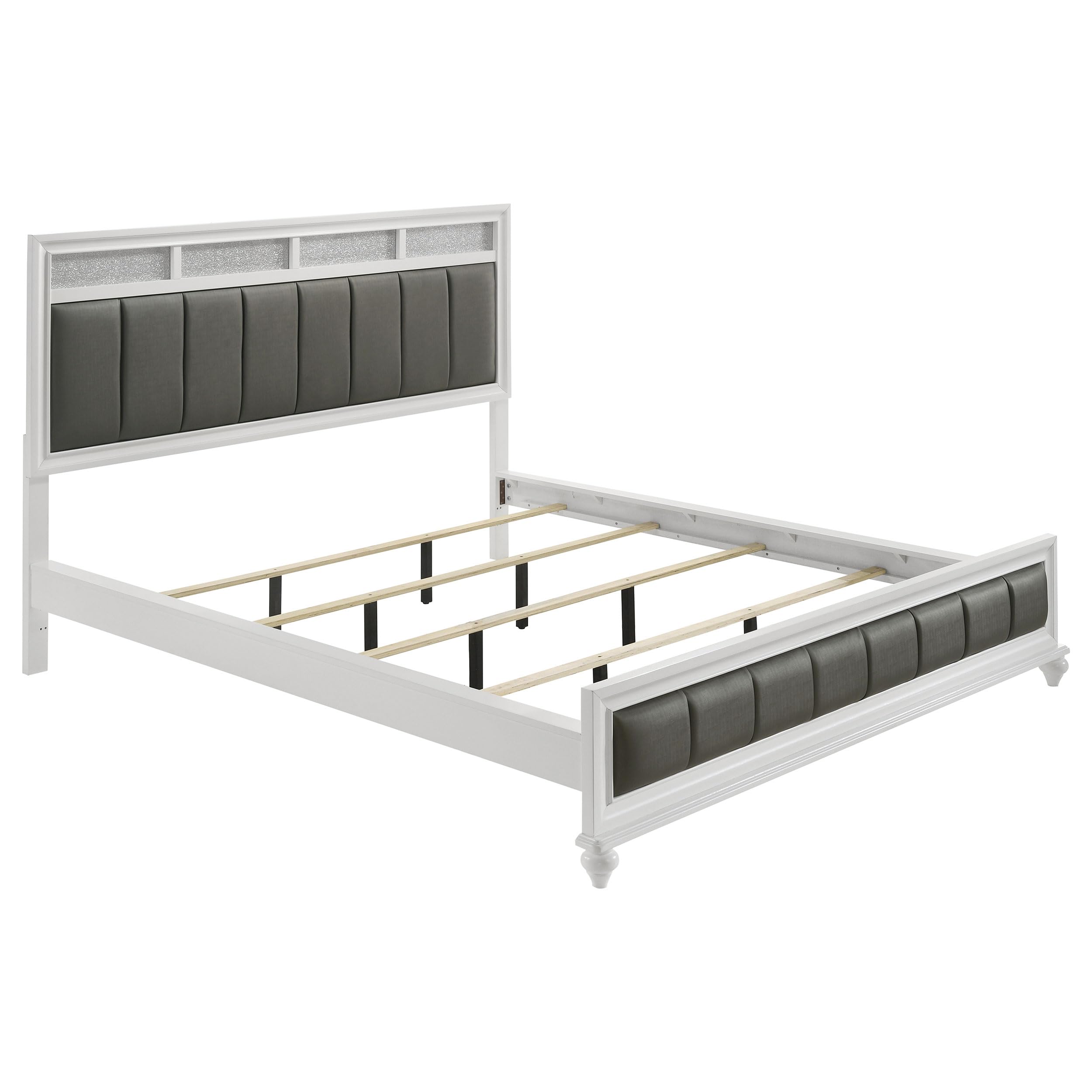 Coaster Home Furnishings Barzini Modern Classic 5-Piece Bedroom Set Leatherette Upholstered California King Size Panel Bed Frame 56-inch Headboard White 205891KW-S5