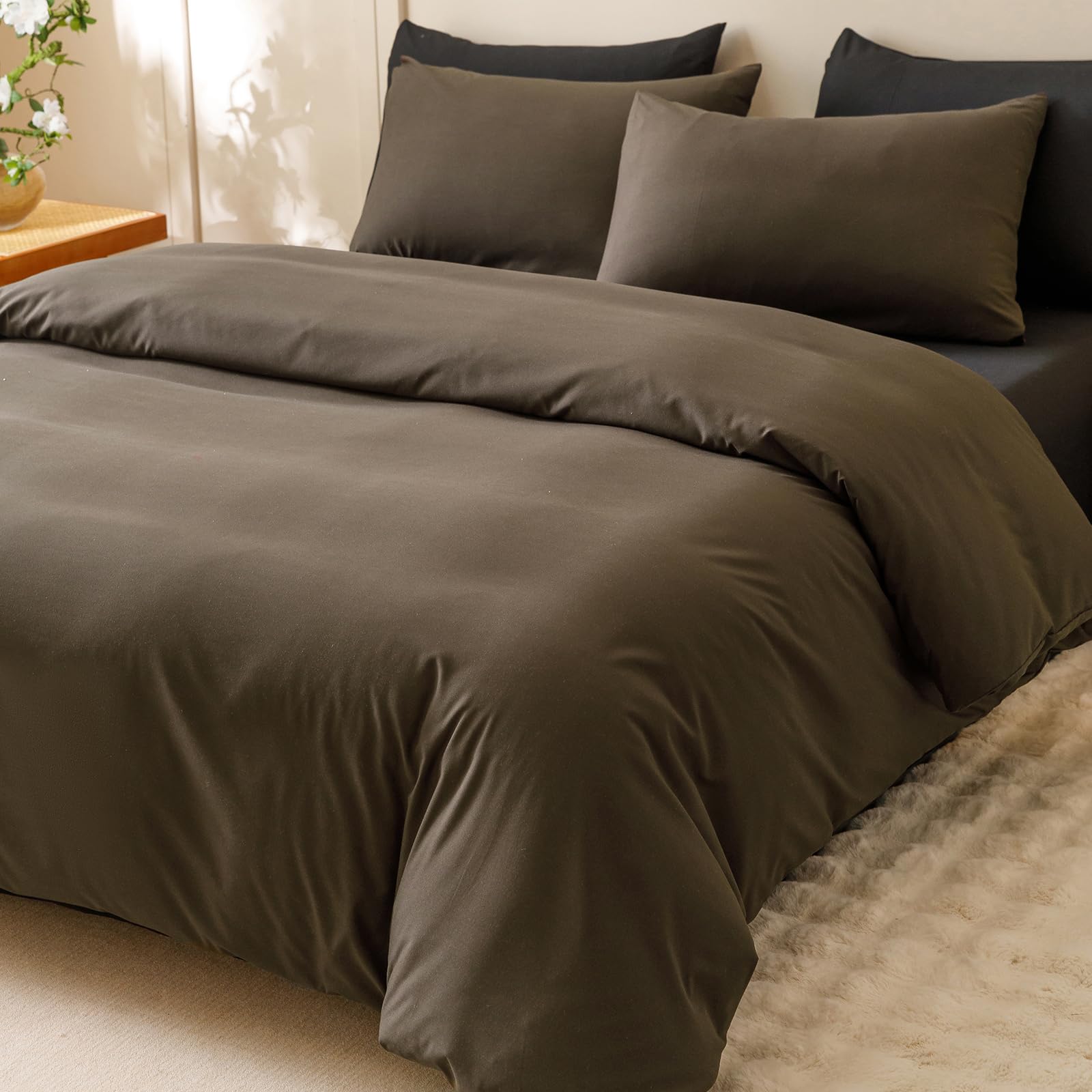 Clothknow Chestnut Brown Comforter Set California King 3Pcs Dark Brown Bedding Comforter Sets Brown Comforter Mocha Coffee Comfo