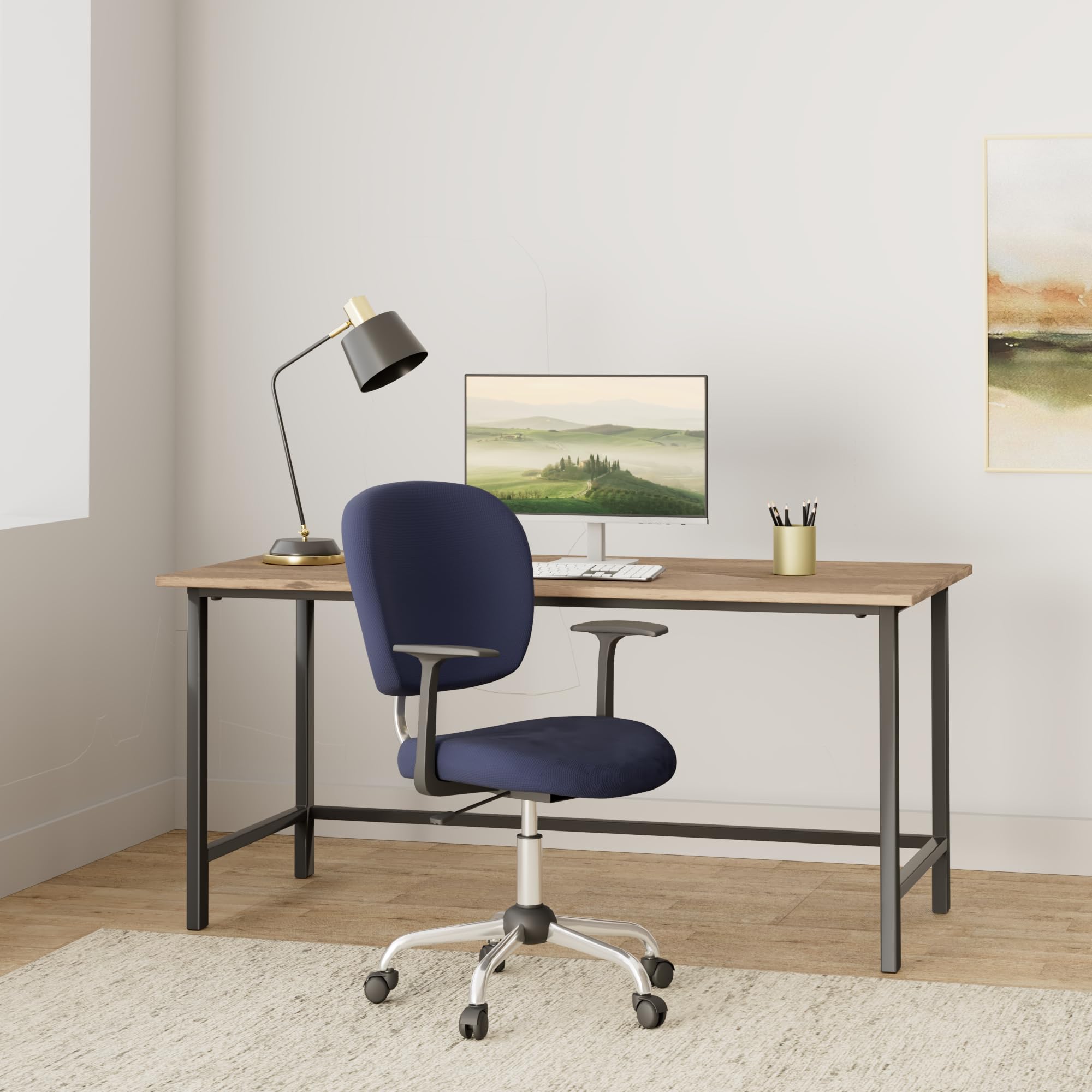 Flash Furniture Beverly Mid-Back Navy Mesh Padded Swivel Task Office Chair with Chrome Base and Arms
