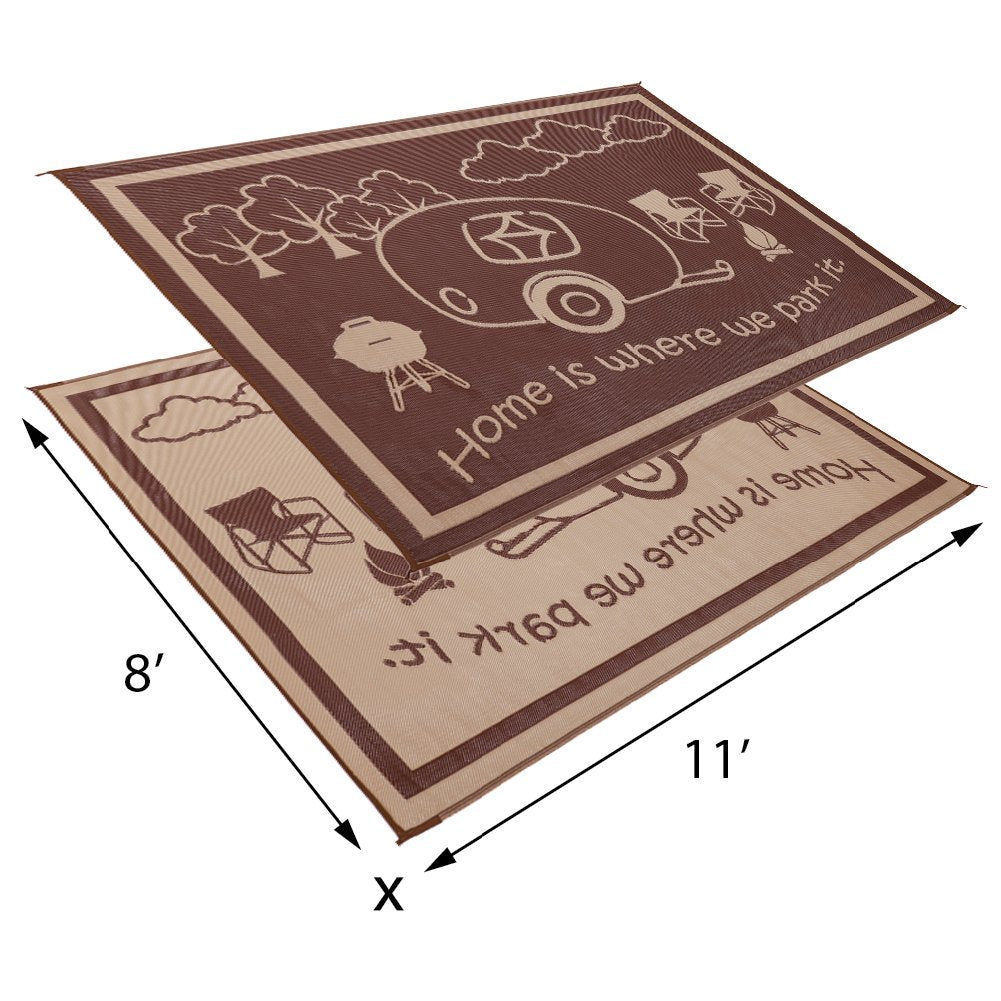 Stylish Camping Ming'S Mark Rh8117 Reversible Rv Home Mat - 8' X 11', Brown/Beige