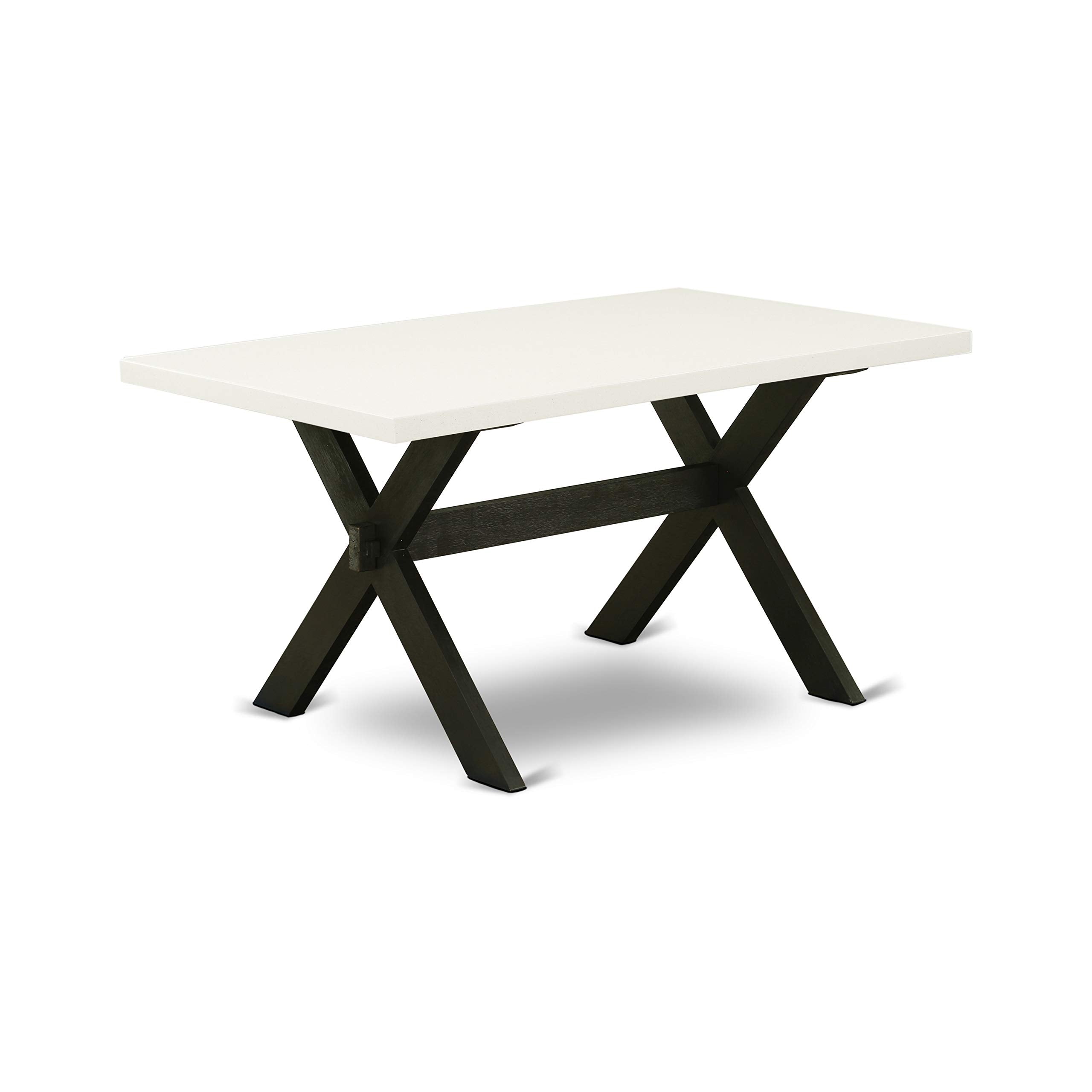 East West Furniture X627EL635-7 7 Piece Dining Table Set Consist of a Rectangle Dining Room Table with X-Legs and 6 Doeskin Linen Fabric Upholstered Chairs, 40x72 Inch, Multi-Color