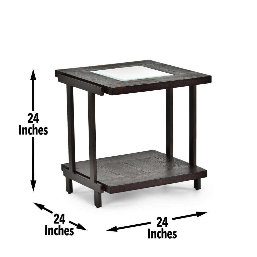 Steve Silver Furniture Terrell End Table, Rustic Industrial Design, Tempered Glass, Wood Top, Iron Frame, Smoky Brown Finish, for Living Room, Home Office, 24" L x 24" W x 24" H, Brown