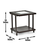 Steve Silver Furniture Terrell End Table, Rustic Industrial Design, Tempered Glass, Wood Top, Iron Frame, Smoky Brown Finish, for Living Room, Home Office, 24" L x 24" W x 24" H, Brown