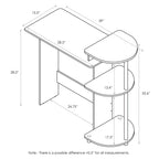 Furinno Compact Computer Desk With Shelves, Round Side, Dark Walnut