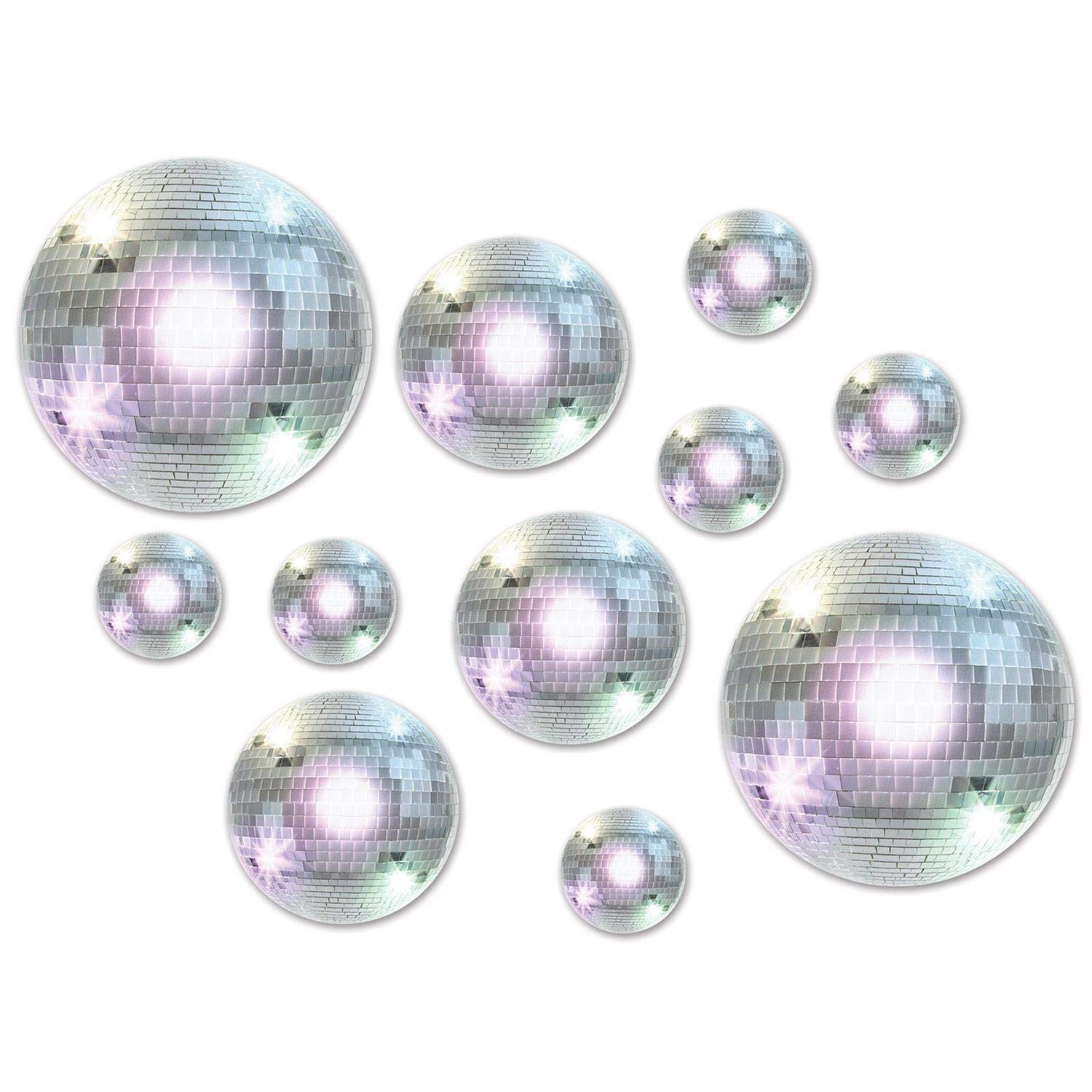 Beistle Disco Ball Cutouts - 40-Piece 70s Party Decorations, Assorted Sizes 4"-12", Multicolored Retro Wall Decor, Model 52147