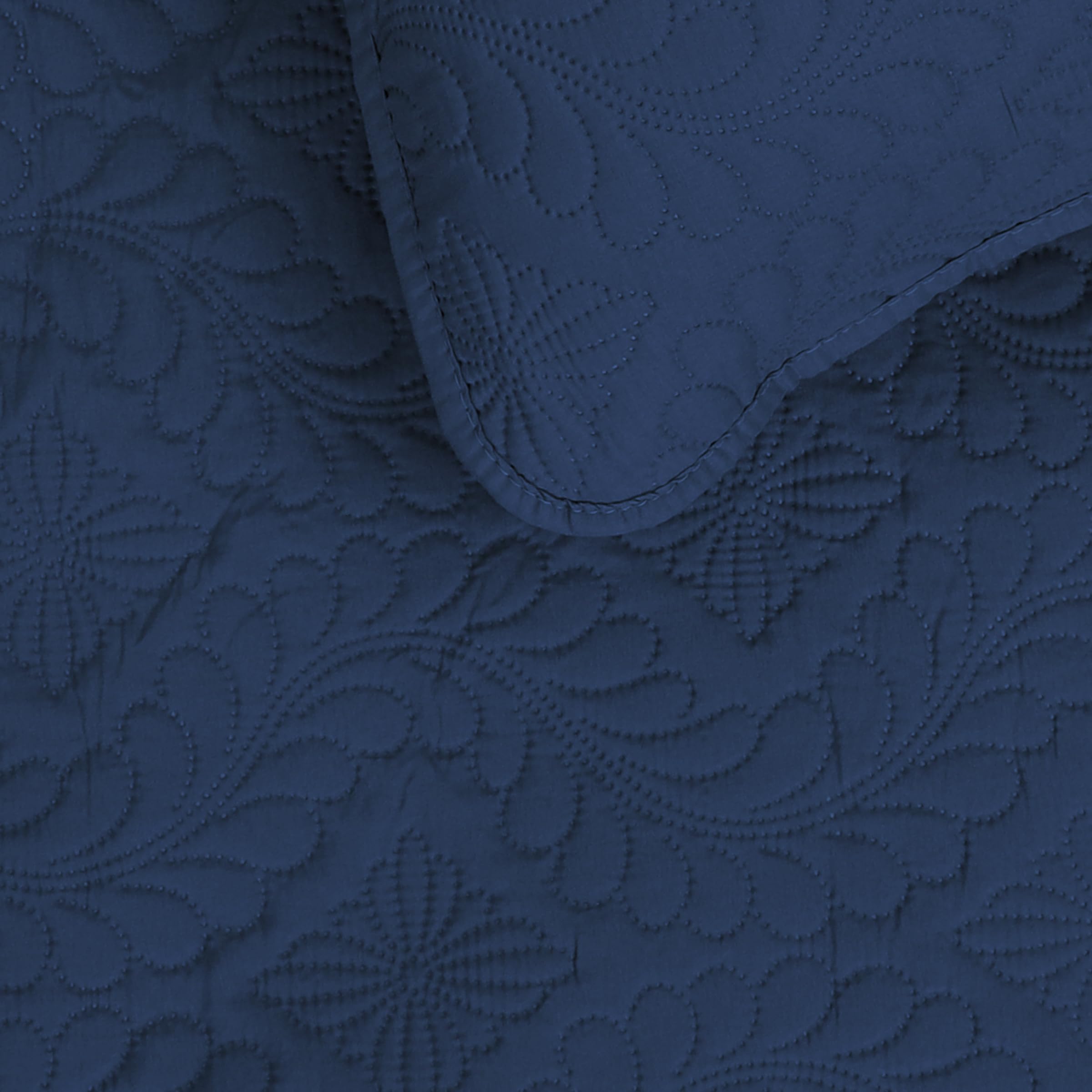 Easy-Going Full/Queen Size Reversible Quilt Set With 1 Quilt And 2 Pillow Shams, Soft Bed Quilt Cover, Water Resistant Lightweight Bedspread, Stain Resistant, Olive Leaf-Dark Blue/Light Blue