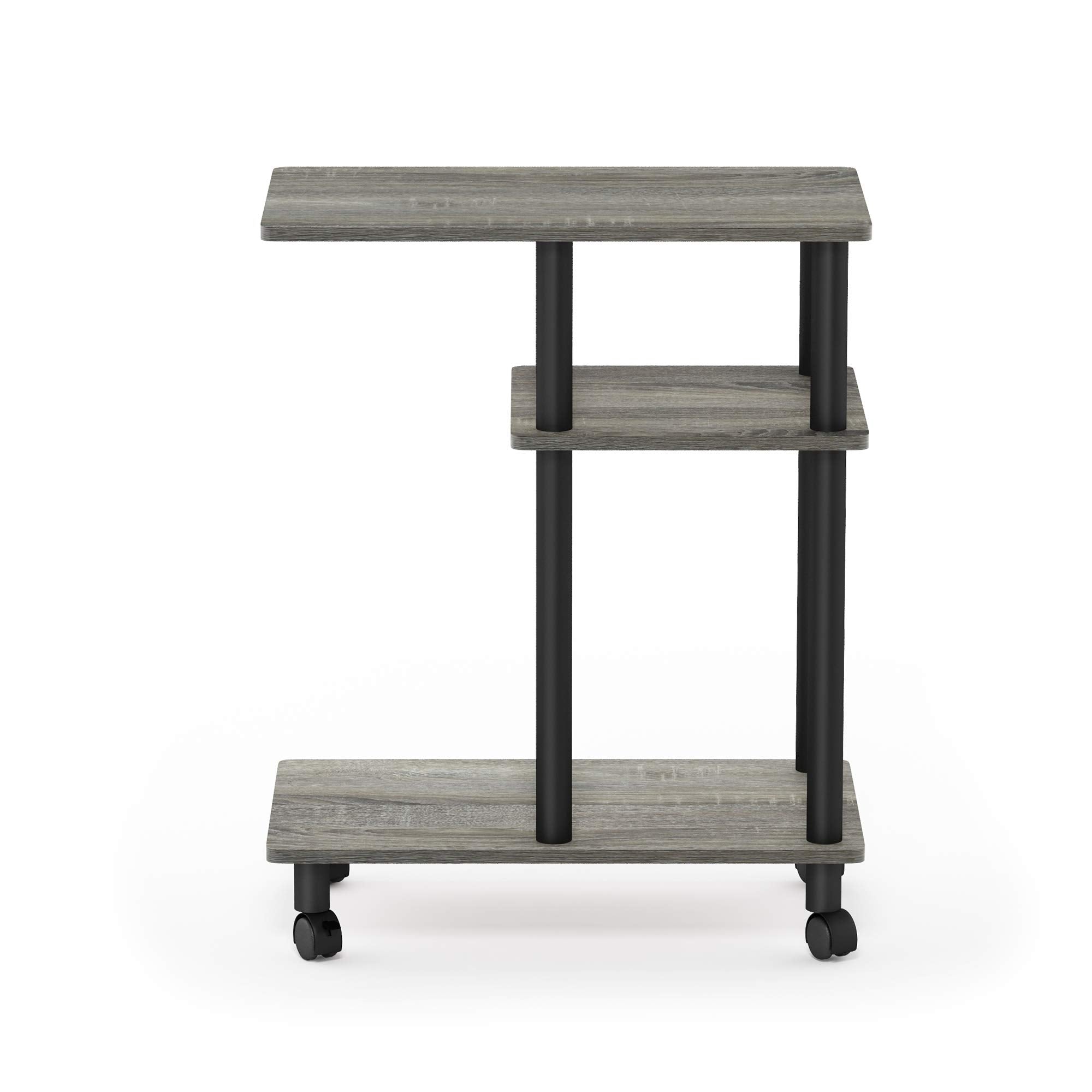 Furinno Turn-N-Tube C Shaped Side Table With Casters, French Oak Grey/Black