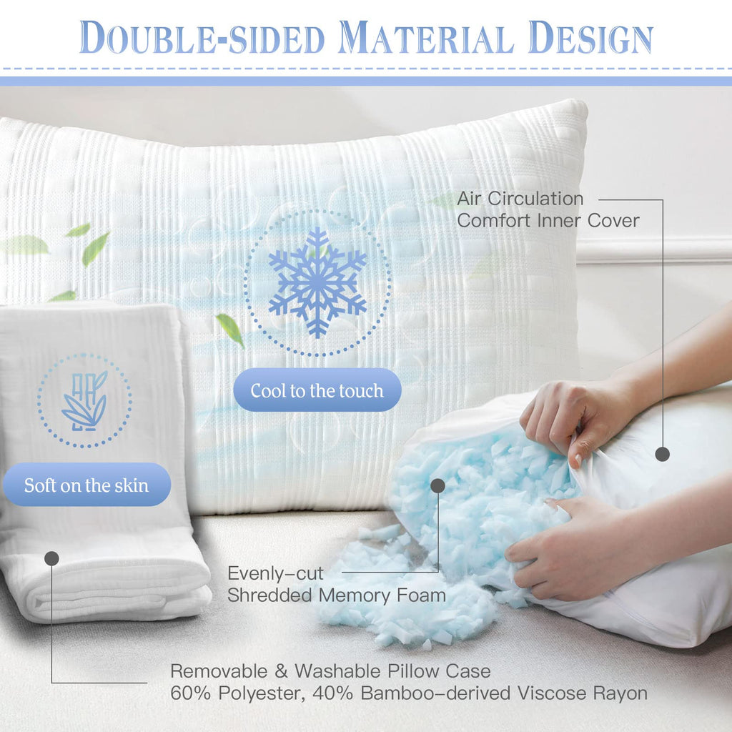 Meoflaw Cooling Pillows For Sleeping Body Size,Shredded Memory Foam Bed Pillow With Double Sided Material Pillow Case,Adjustable