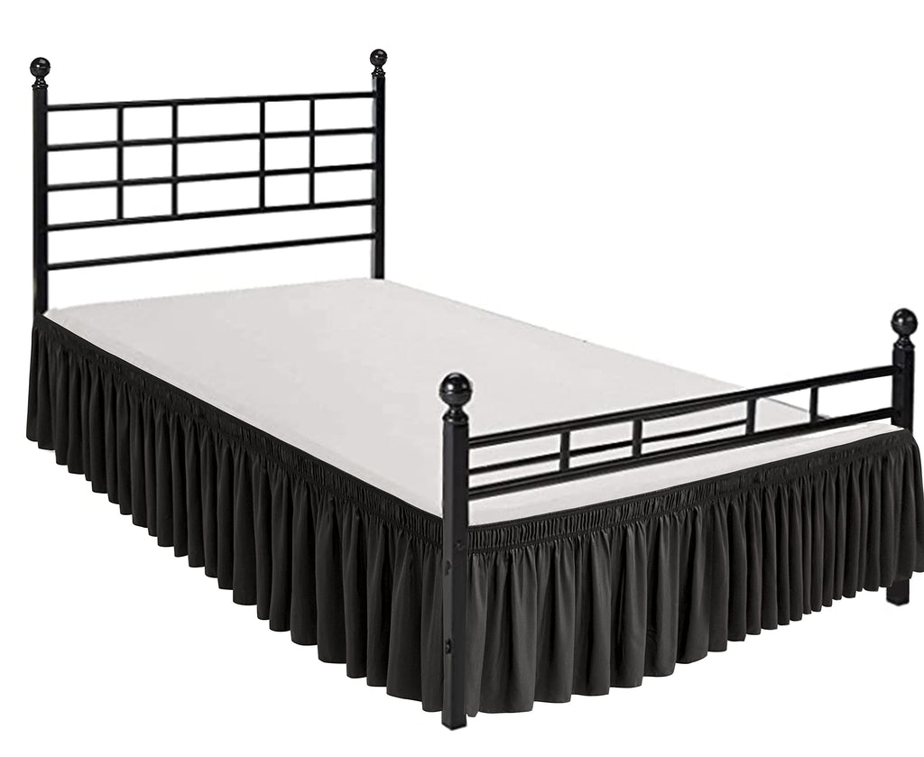 Biscaynebay Wrap Around Bed Skirts With Split Corners For Queen Beds 14' Drop, Black Elastic Dust Ruffles Easy Fit Wrinkle & Fade Resistant Silky Luxurious Fabric Solid Machine Washable