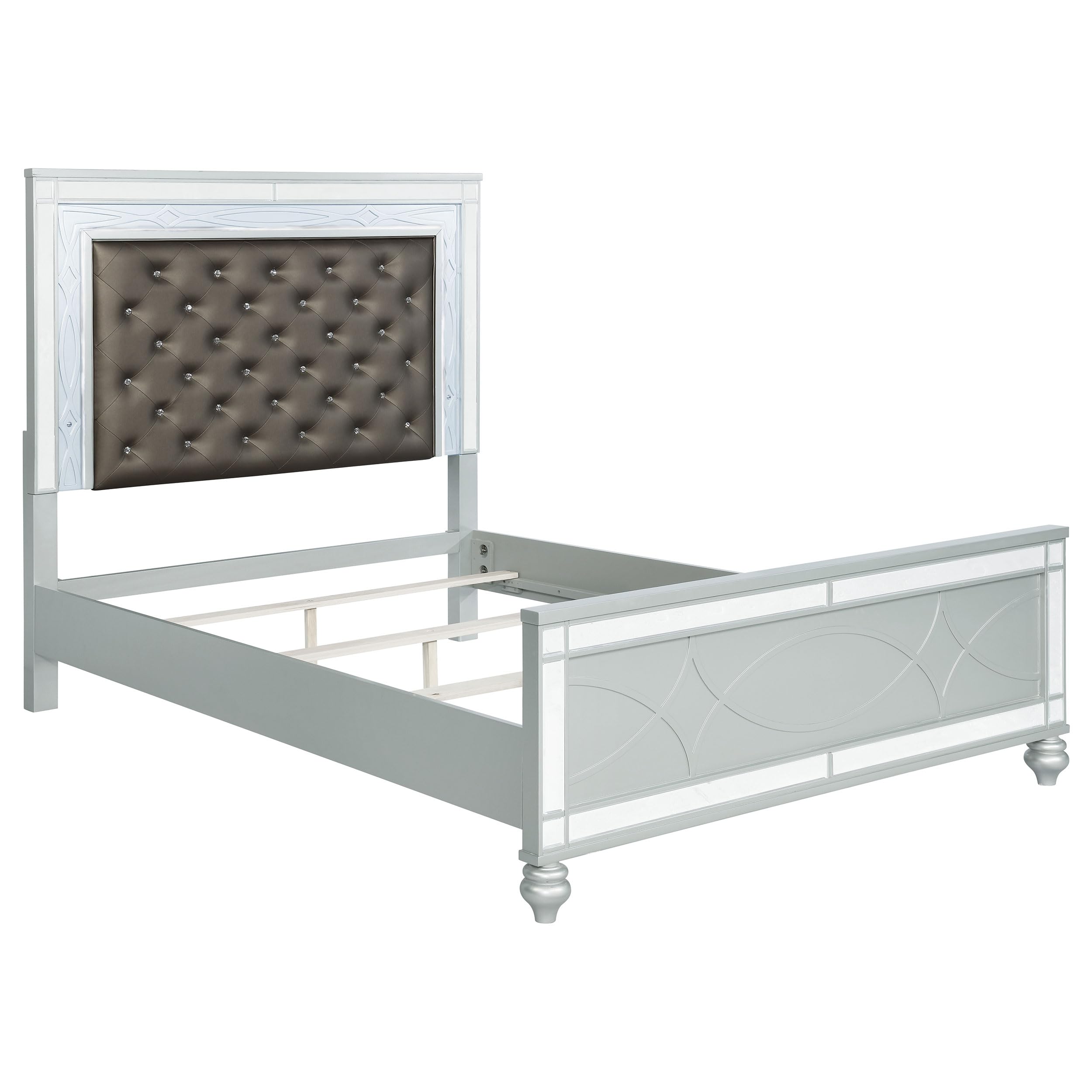 Coaster Home Furnishings Gunnison Modern Classic Leatherette Upholstered Queen Size LED Panel Bed Frame 63-inch Headboard Silver Metallic 223211Q