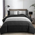 Wongs Bedding Black Comforter Set Full, Reversible Black Grey Stripe Down Alternative Comforter For All Season,3 Pieces(1 Patchw
