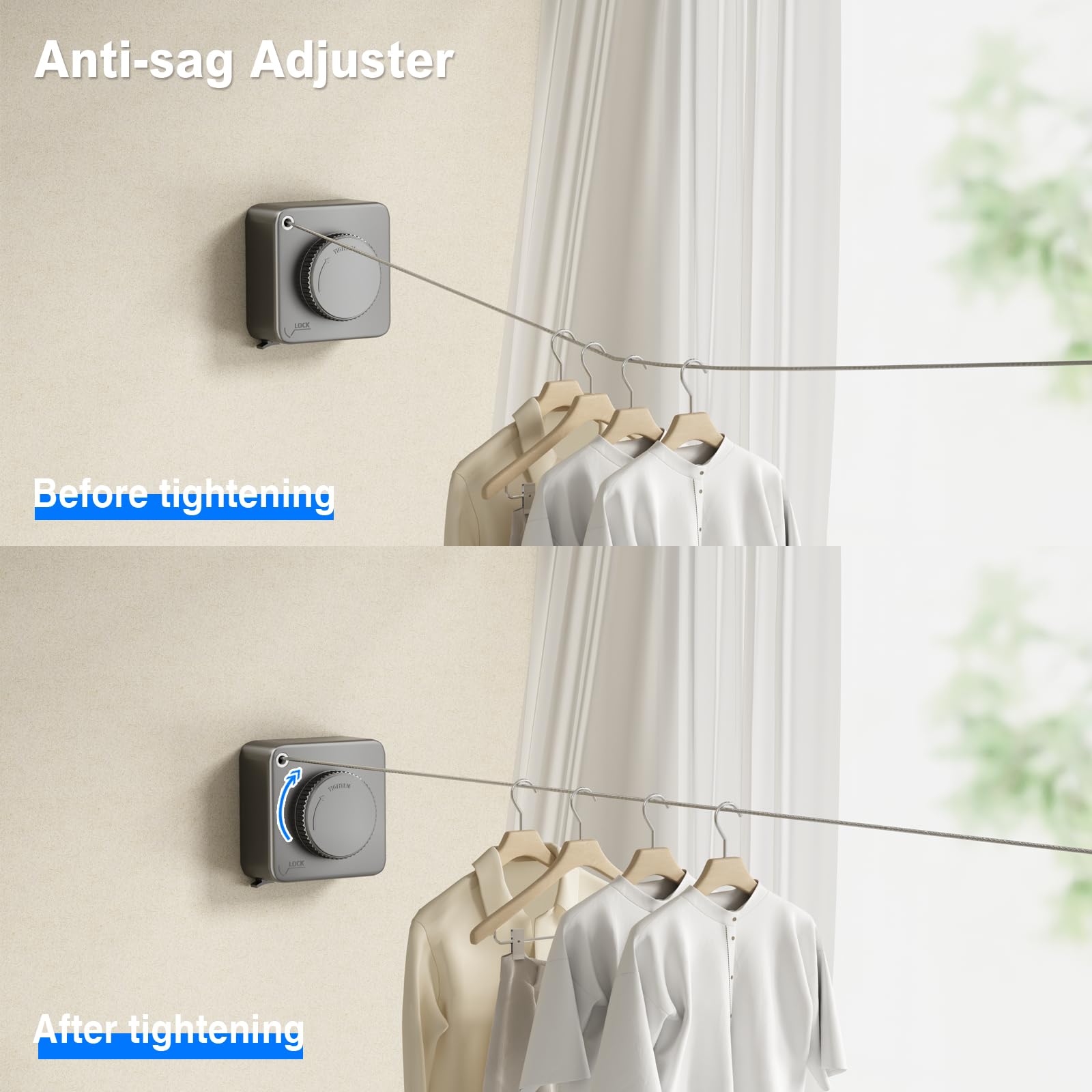 Mustorn Retractable Clothesline, Heavy Duty 15.1 ft, Indoor/Outdoor, Wall Mounted, Gray, Model LYS