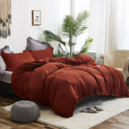 Luxlovery Ruffle Comforter Set King Burnt Orange Farmhouse Caramel Bedding Comforter Set Shabby Chic Cotton Rust Orange Solid Bl