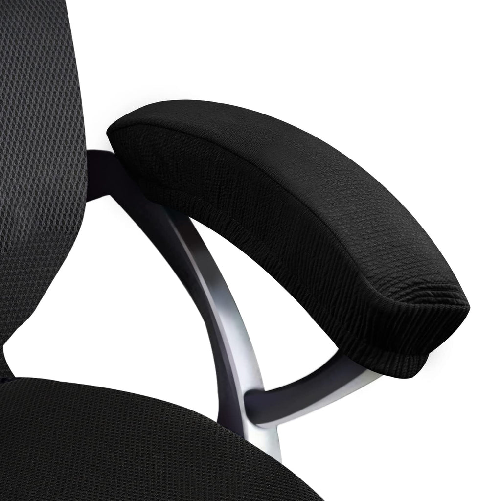 Trycooling 2 Pcs Polyester Removable Machine Washable Office Chair Armrest Slipcovers Covers (Length-30Cm) (Black)